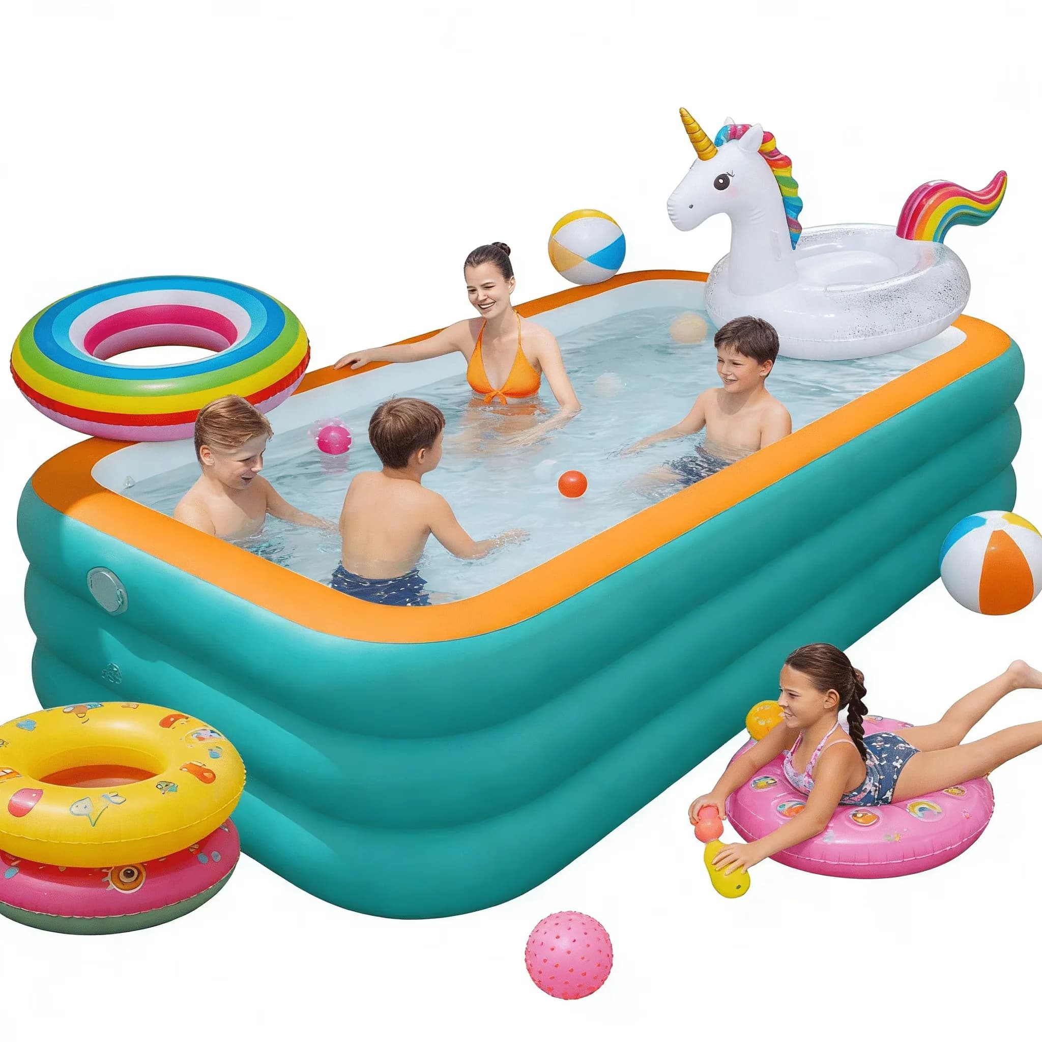 Versatile Inflatable Pool with Fade Resistant, Swimming, Portable - Blue Model A50664