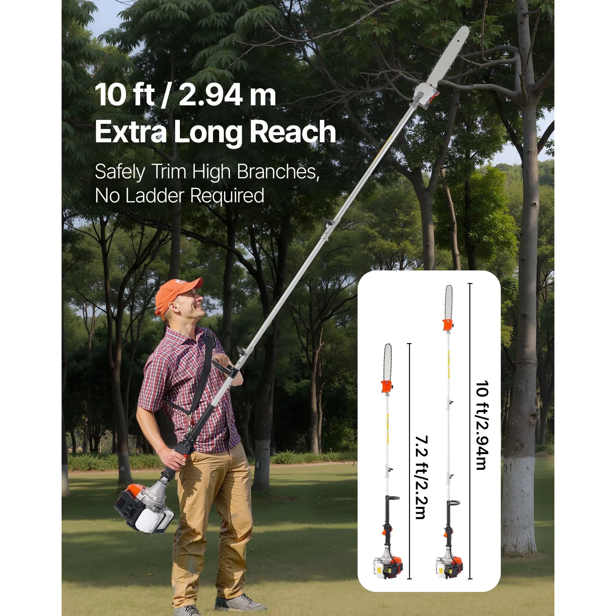 Premium Pole Saw with Tool-Less Chain Tensioning, Telescoping - 52CC for Daily Use Model E874BA