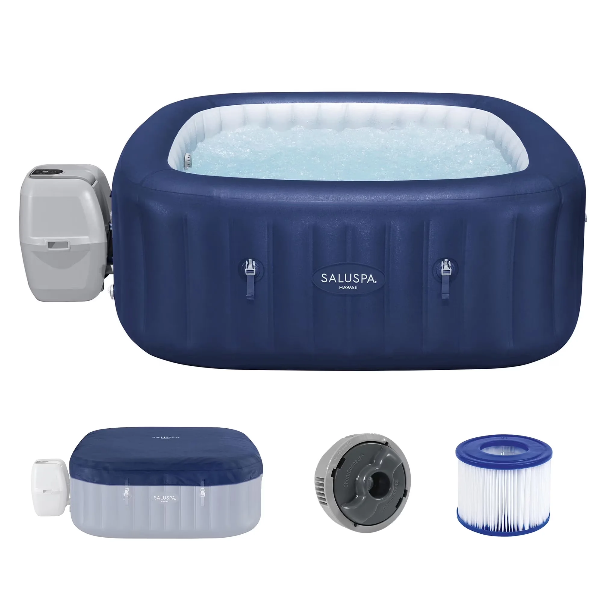 Hot Tub Quality with Inflatable, 71"x28", Square Energy-Efficient Spa - 4-6 Model AE4955