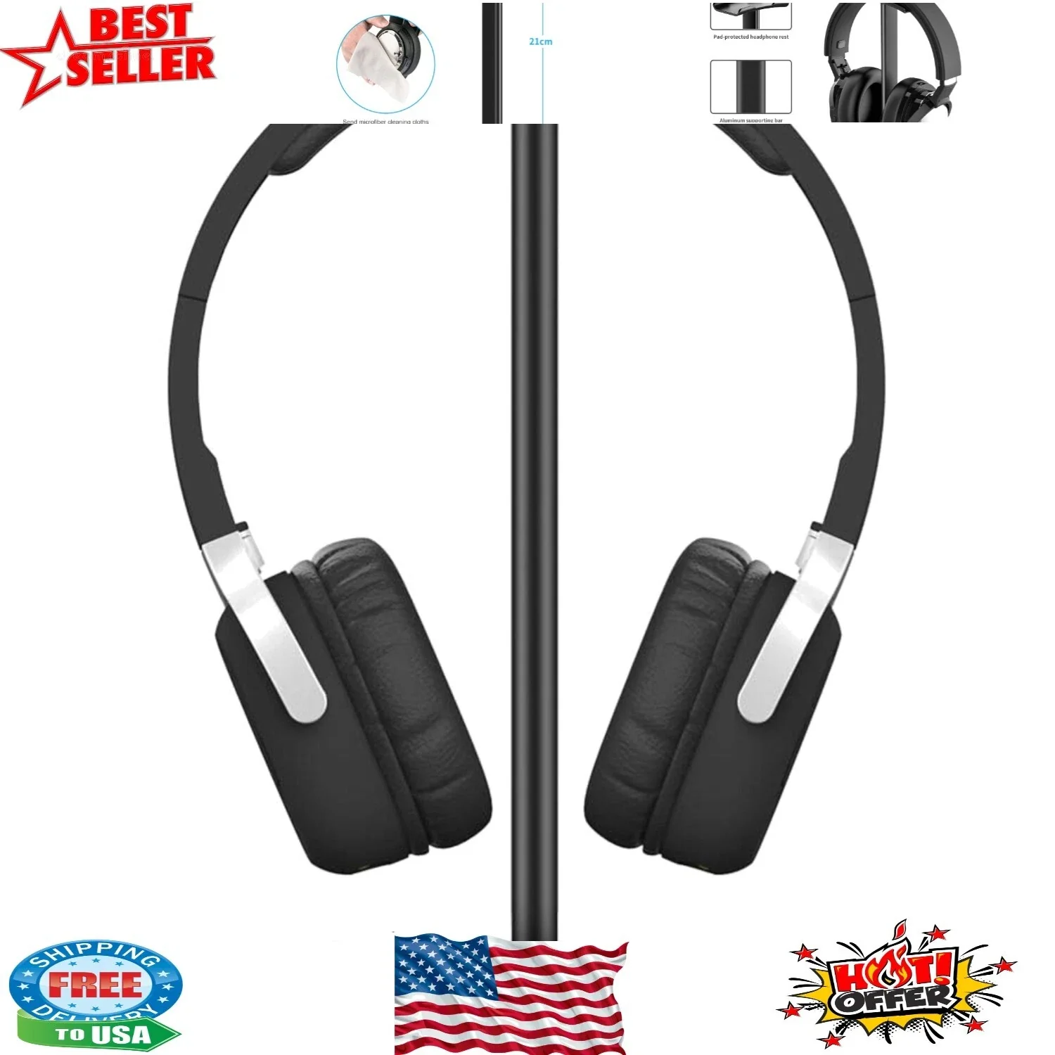 Home Gym Professional with Elegant Aluminum Headphone Stand - Black - Professional Series Model 9DCDBE