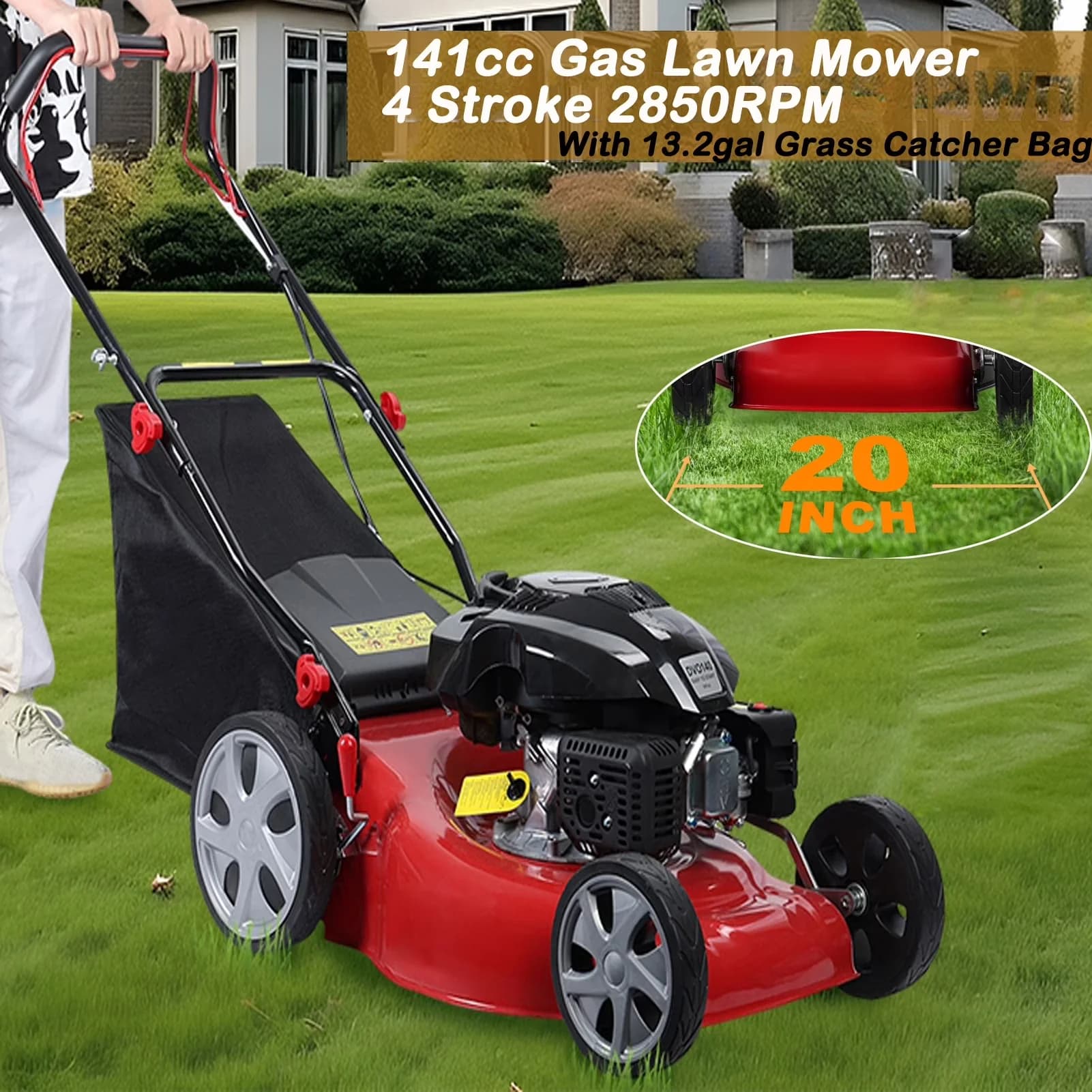 Push Mower Versatile with Adjustable Cutting Height, 141cc Gas Engine - 141Cc&Nbsp; for Garden, Home Model 43C335