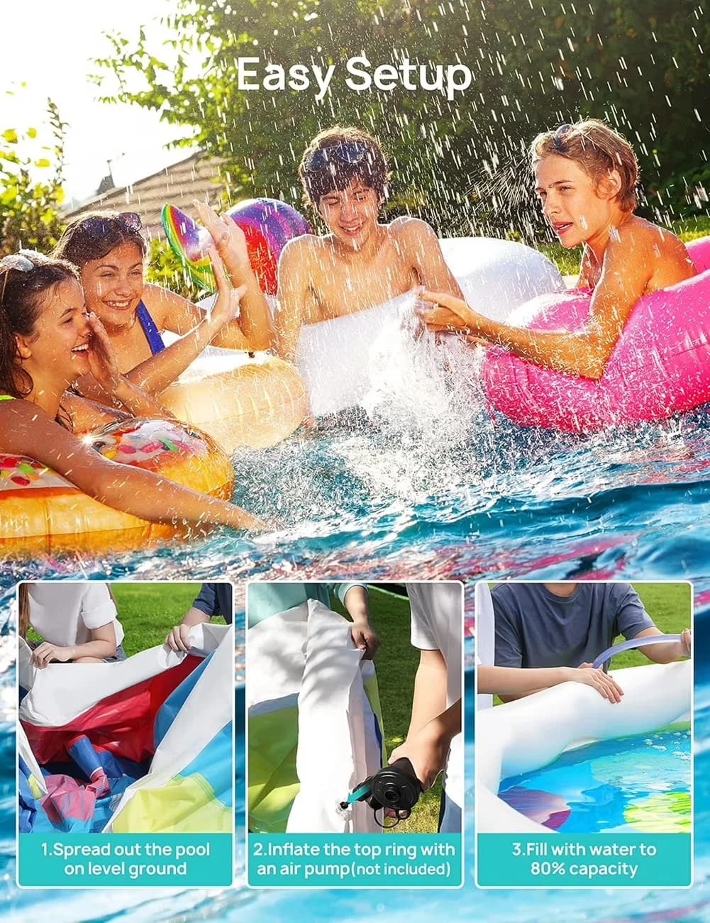 Compact Above Ground Pool with Uv Resistant, Pump Blue - 15ft - Heavy Duty Model FDC243