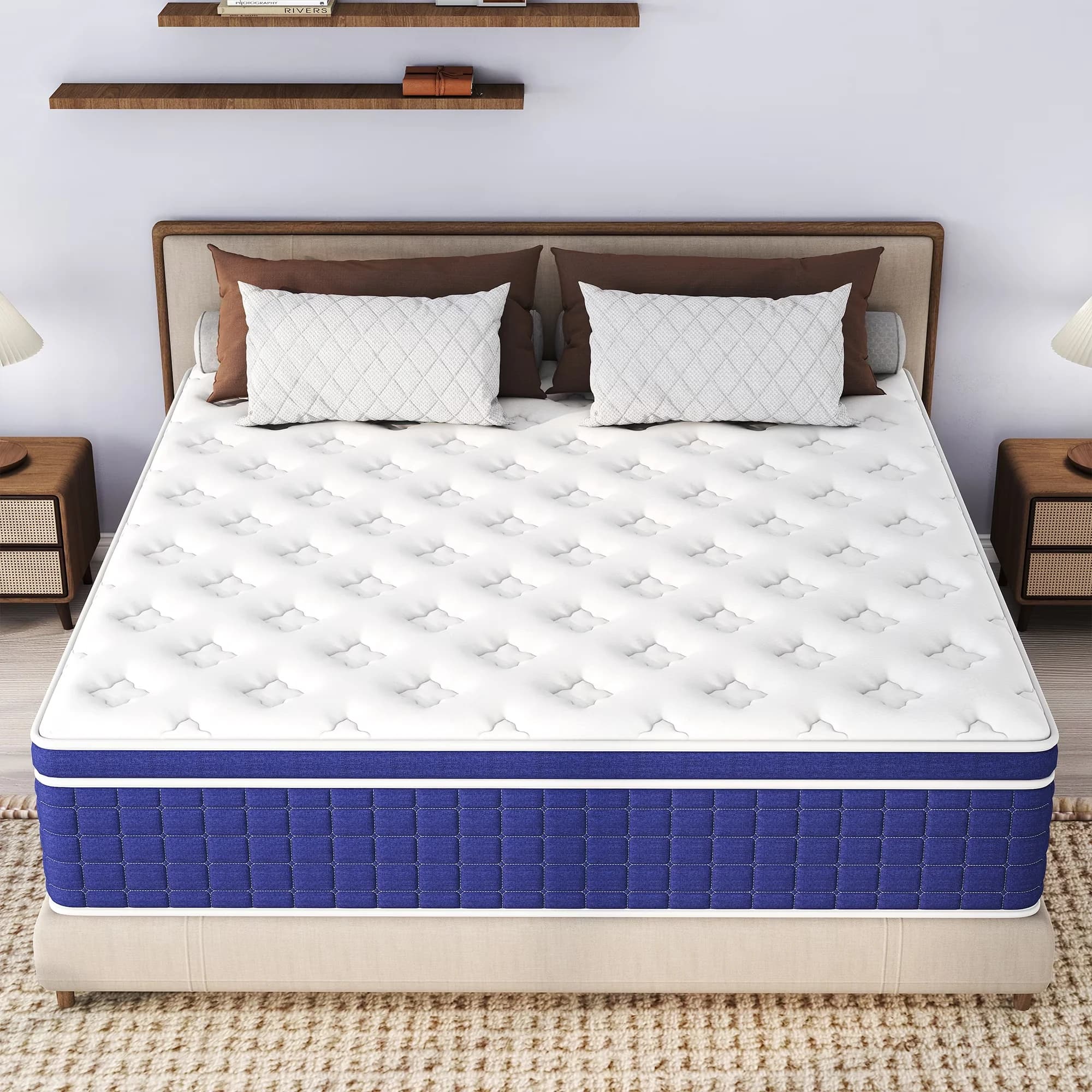 Durable Mattresses Accessory with Hypoallergenic, Breathable Construction - Blue Gel Memory Foam, High-Density Foam, 3D Knitted Fabric Model 4FD0BC