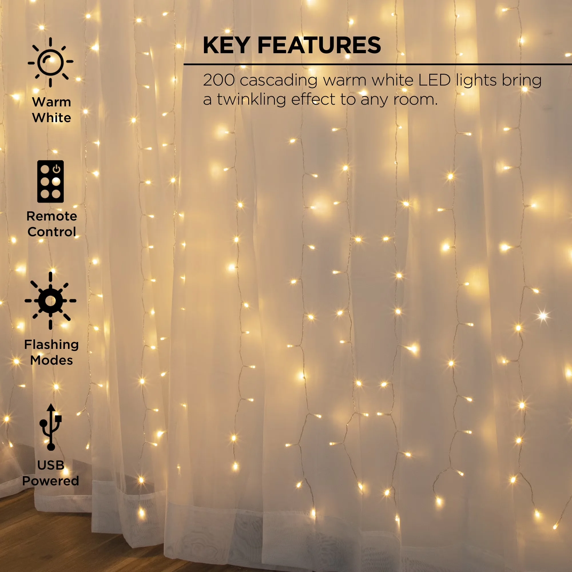 Stylish Novelty Light with LED, 200-count warm white LED lights - White 7' x 6.2' Model 67692A