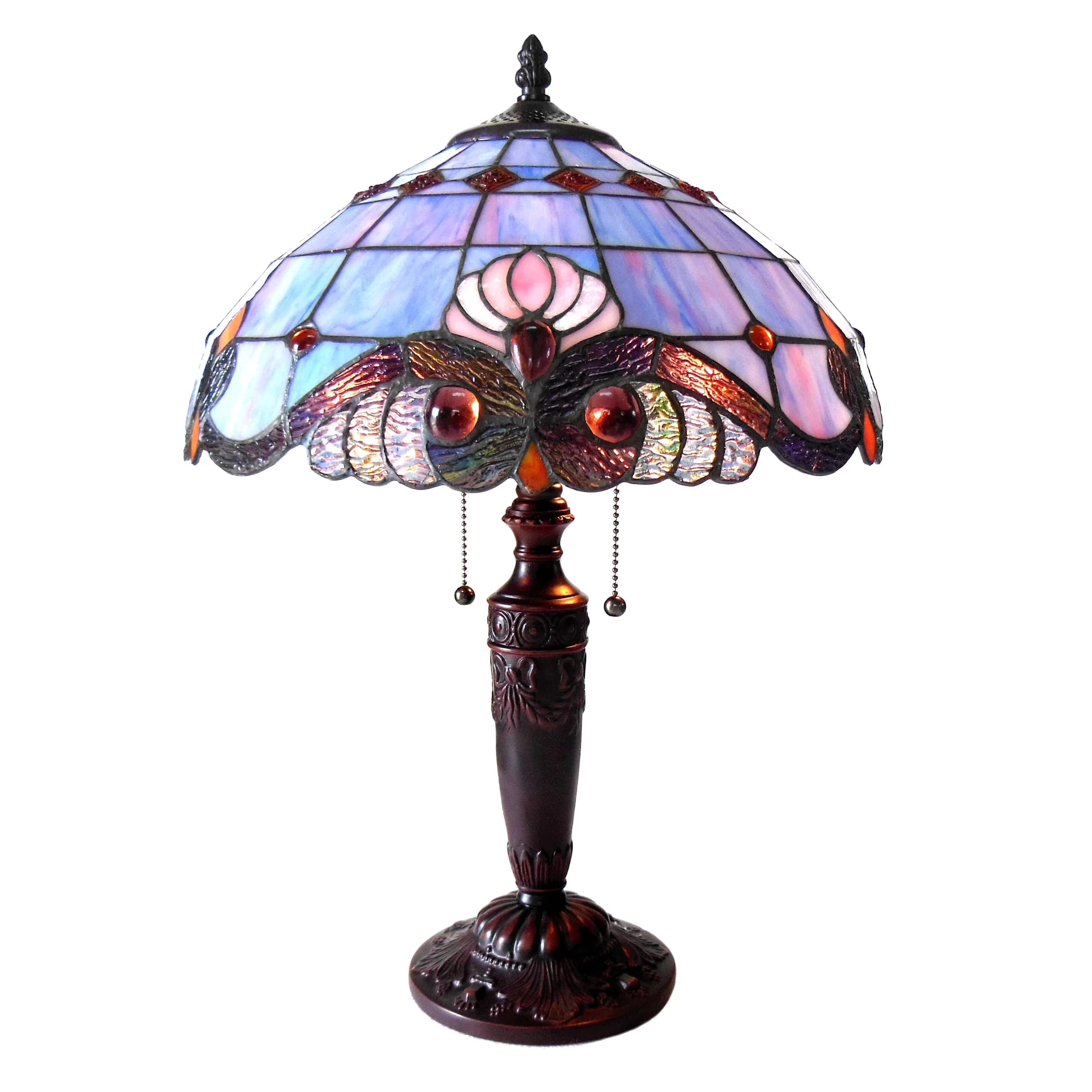 Sleek Table Lamp with Incandescent, Tiffany Lamps - Stained Glass Brown, Blue, Purple, Multicolor Model F3E70F