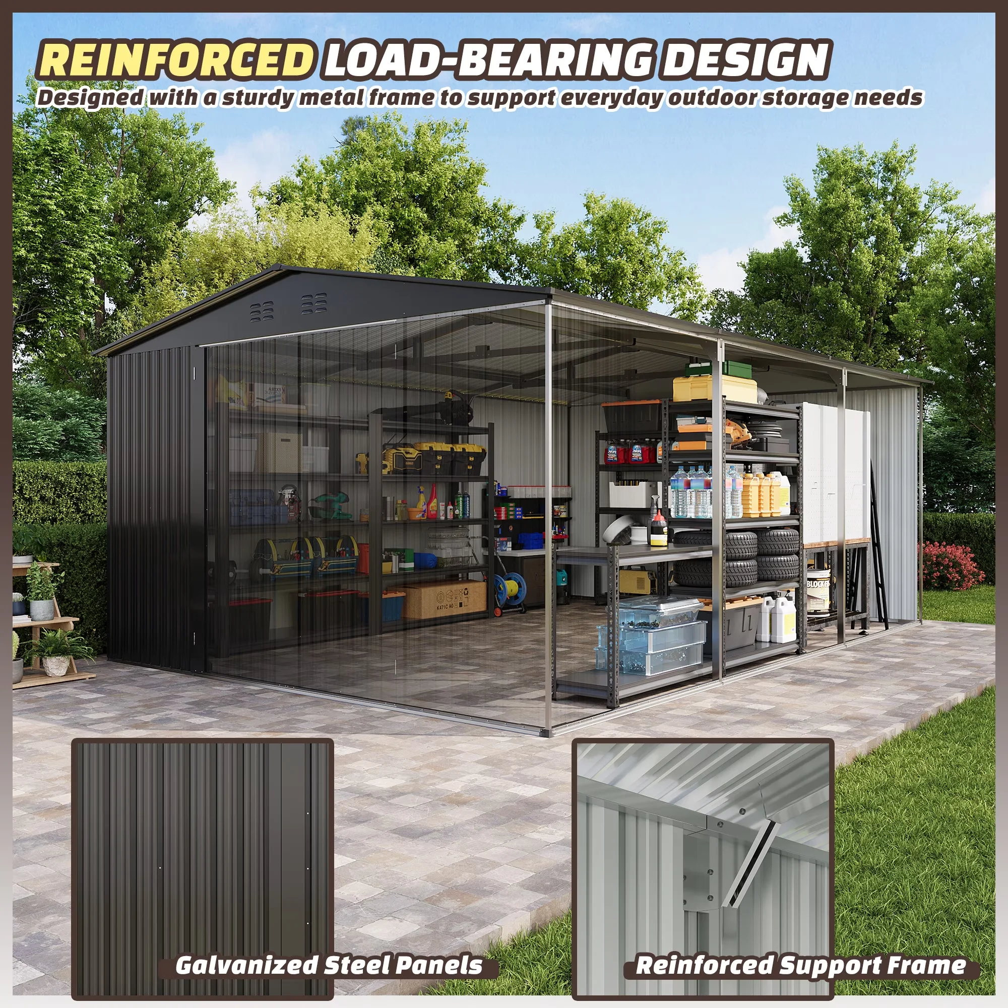 Reliable Shed with Uv Resistant, Lockable Door, Reinforced Structure - Aluminum Black Model 09B093