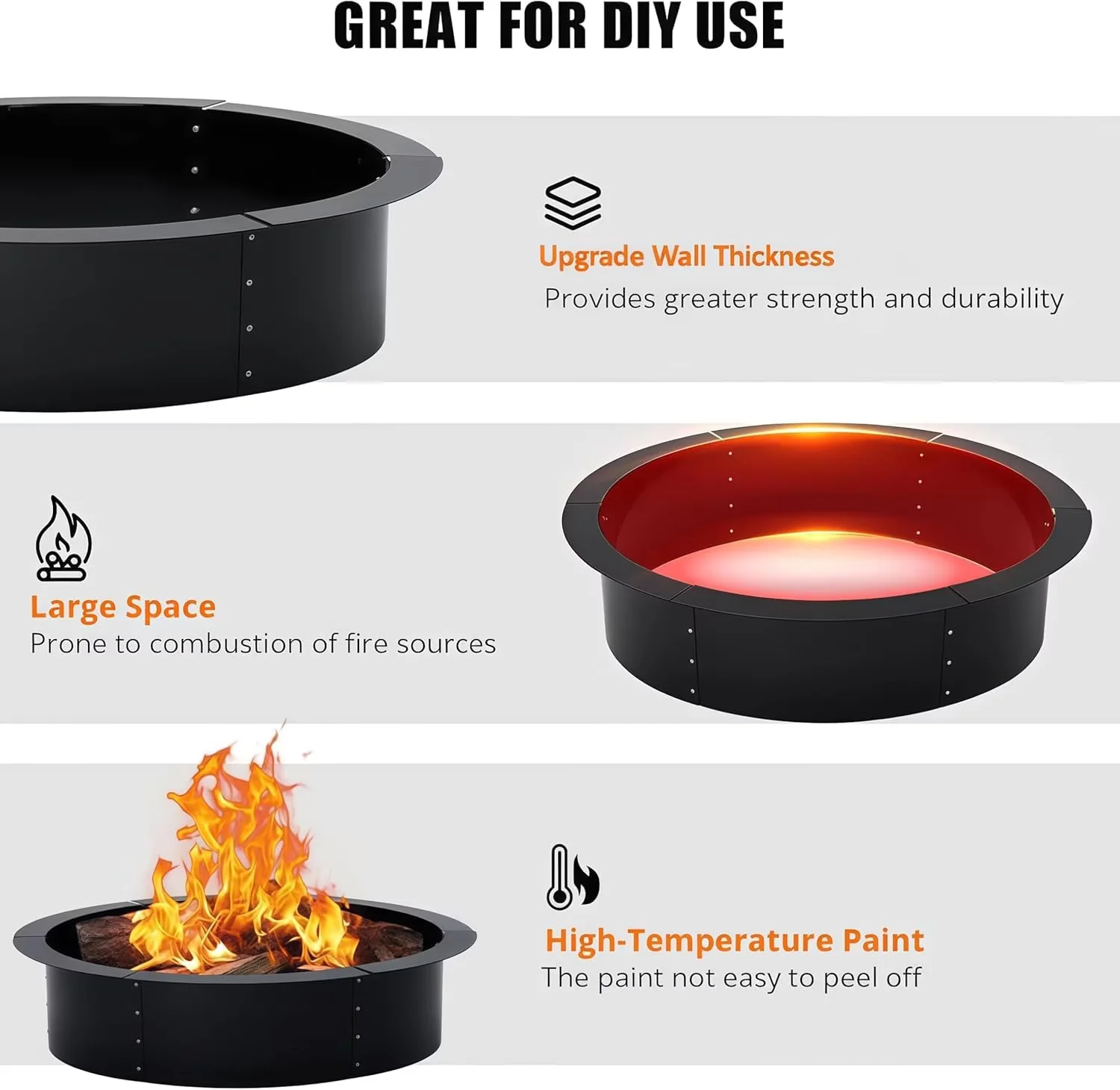 Modern Outdoor Heating with Rust Resistant, Vented DIY Fire Pit Insert - Black Metal.1 Model 70CE98