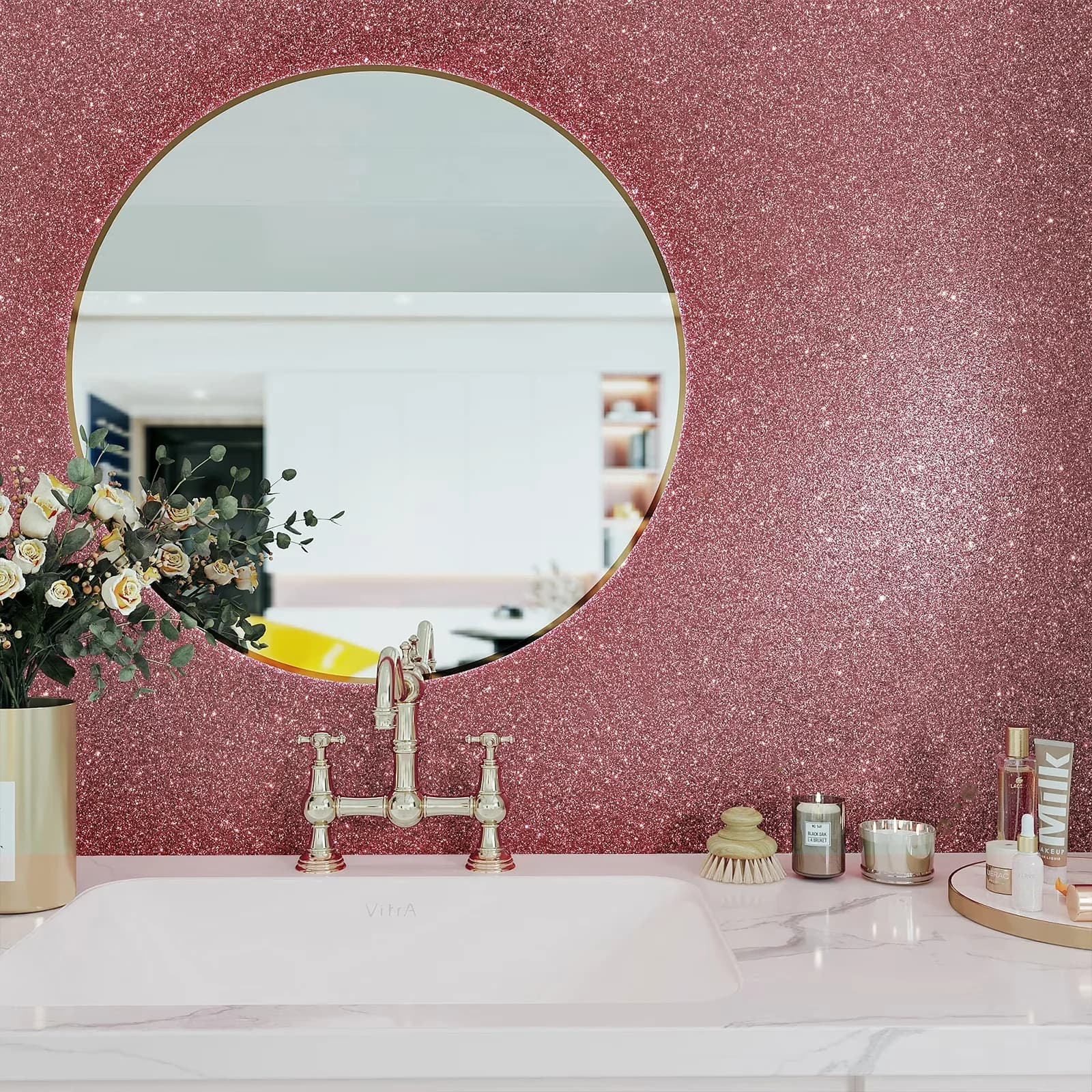Premium Wallpaper with Durable, Removable - Fabric Pink for Bedroom Rose Model 4DF8A9