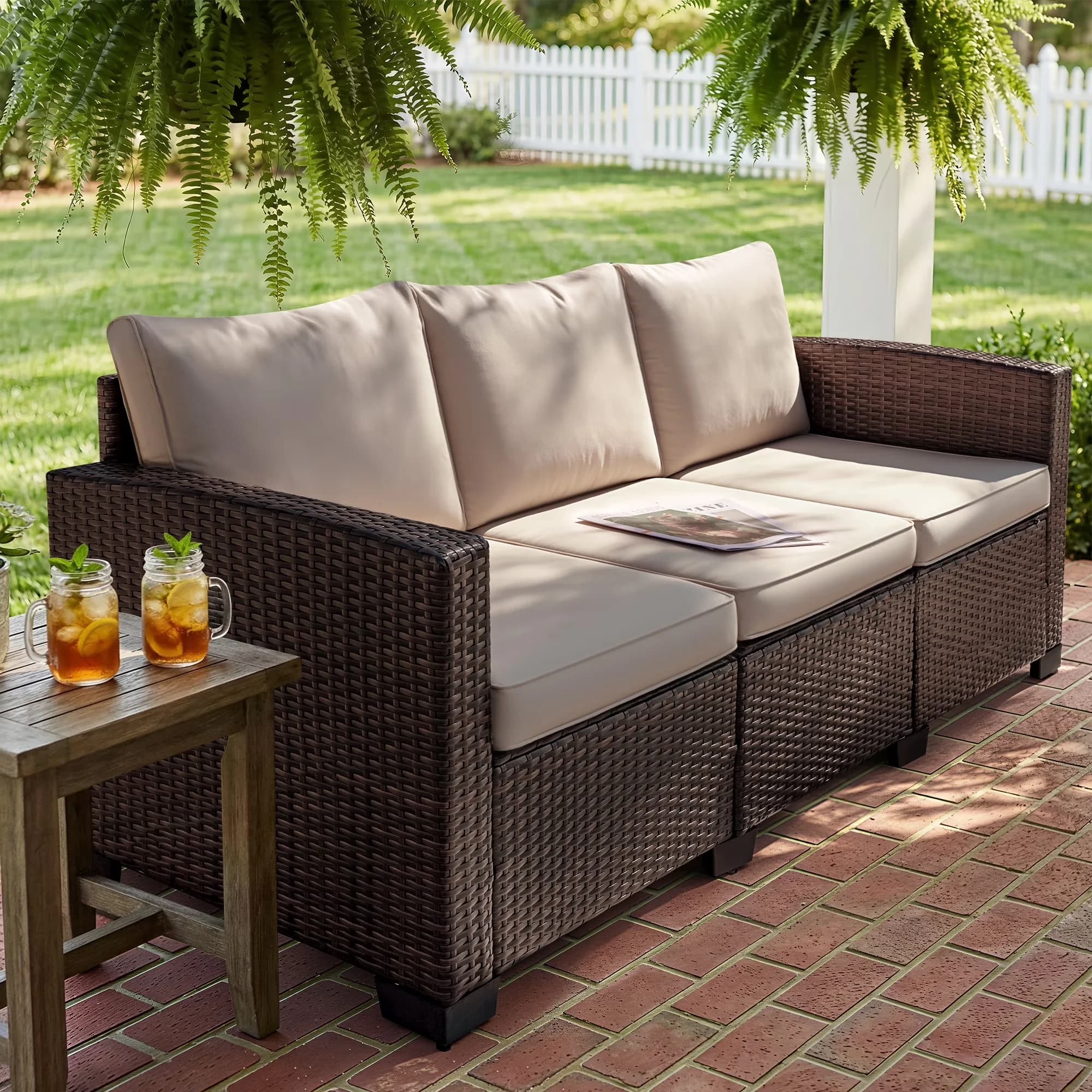 Classic Patio Chair with Modern, Weather-Resistant - Brown Premium Pe Rattan,Soft Water-Resistant Polyester Fabric Model A9CF94