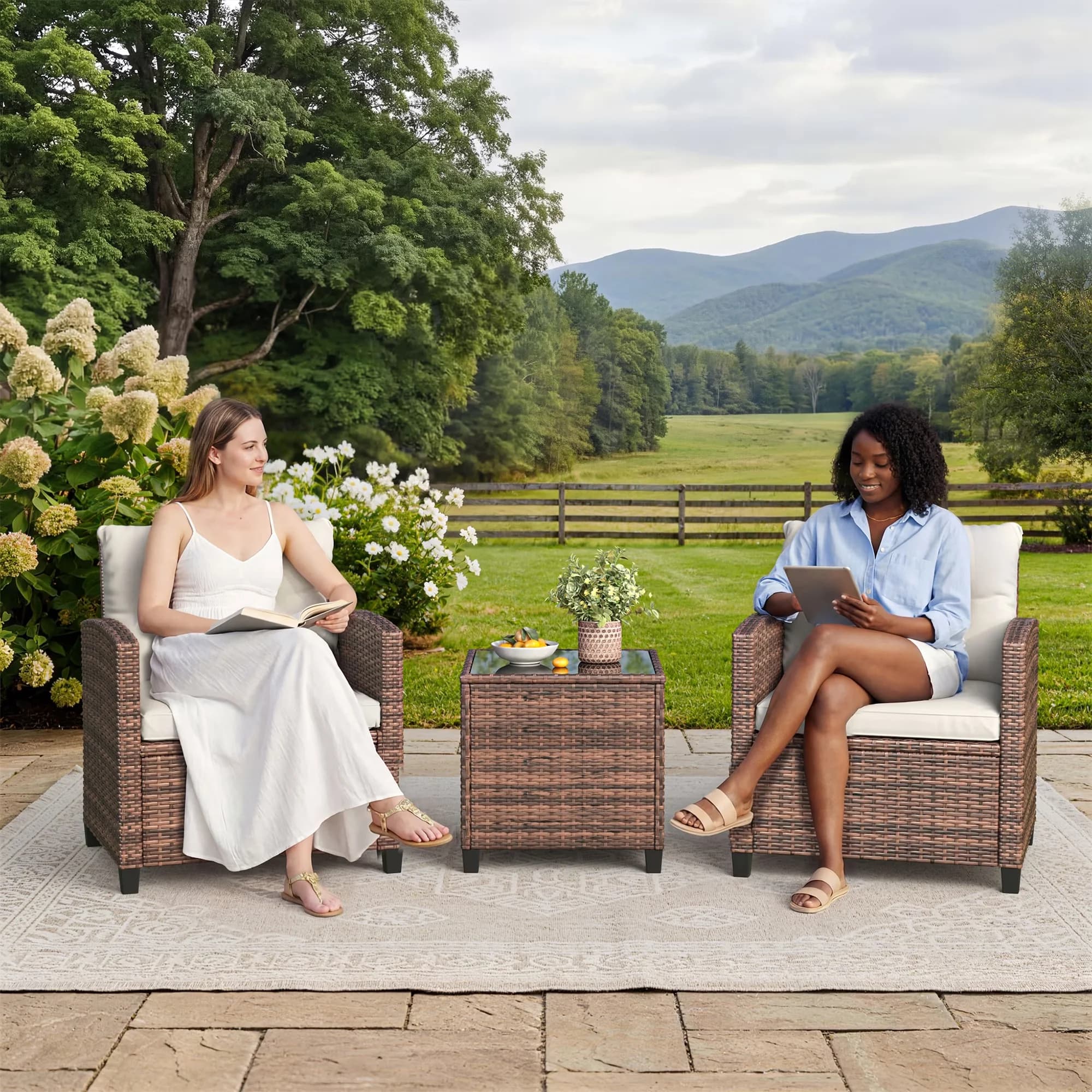 Versatile Patio Conversation Set with Collapsible, Foldable - Beige Premium Materials Model 823D33