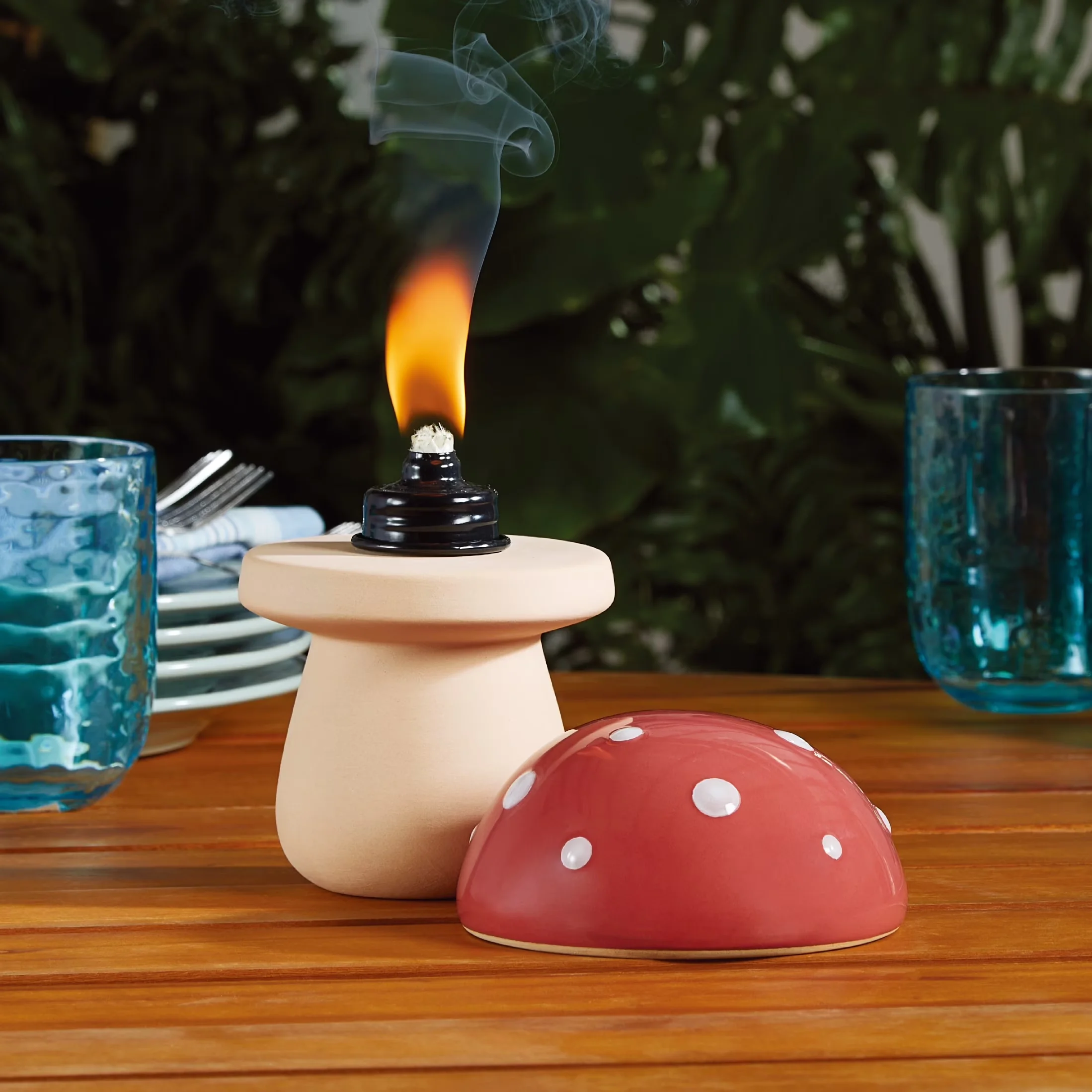 Outdoor Heating Efficient with Ceramic Mushroom Tabletop Torch - Red Ceramic Model 449F07