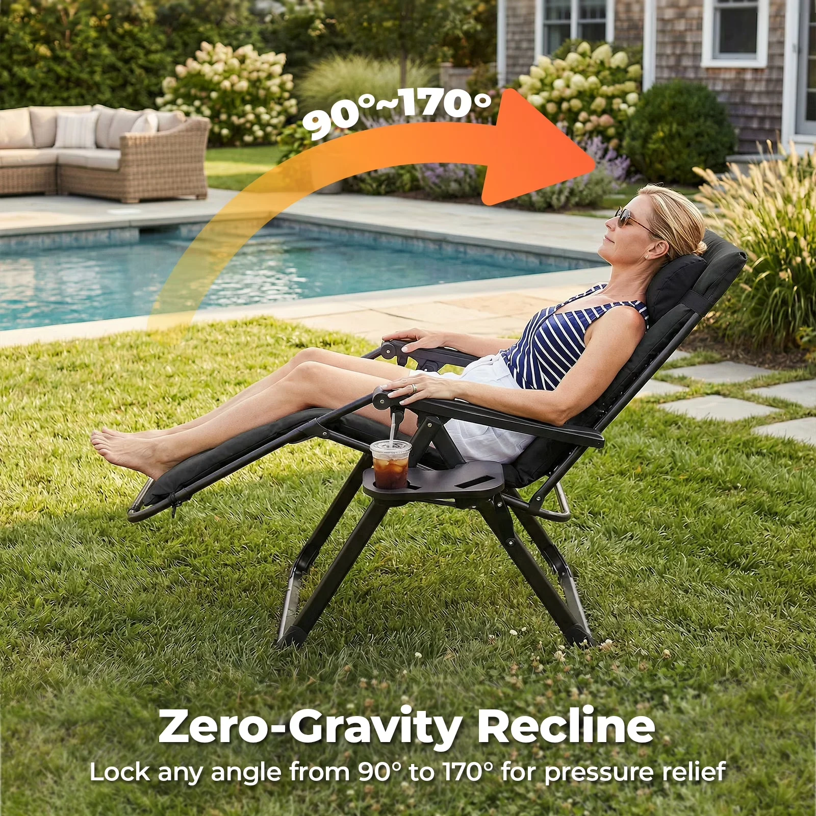Patio Chair Modern with Modern, Contemporary, Portable Zero Gravity - Metal Black Model 55D070