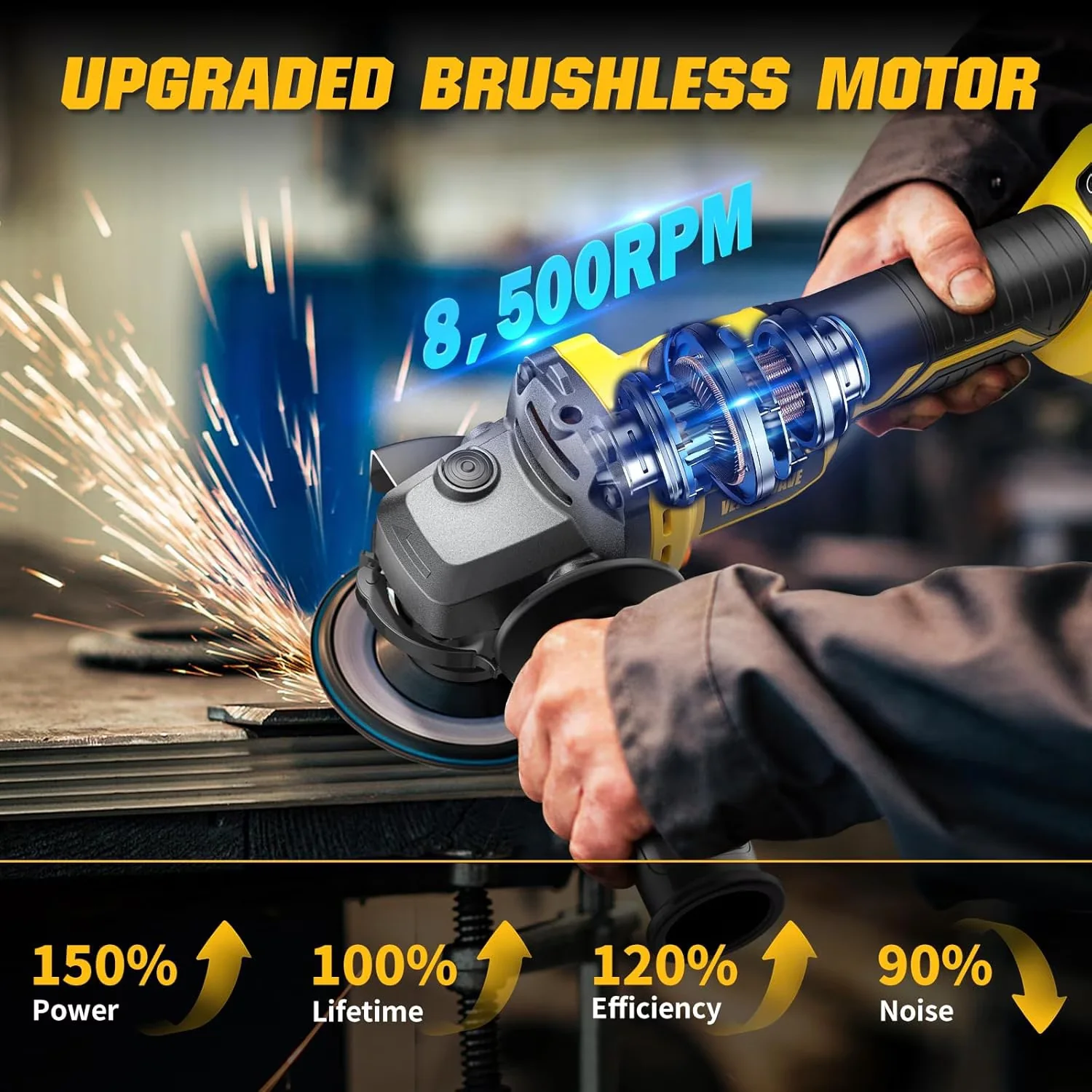 Sleek Woodworking with Battery, 20V, Brushless Motor - Yellow - Quality Construction Model 529976