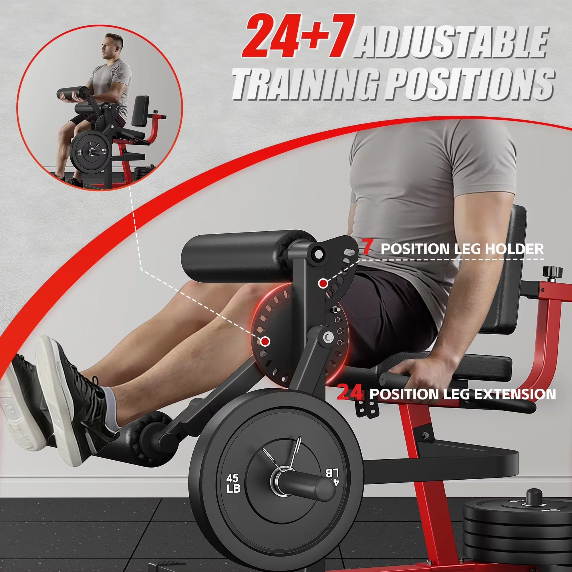 Compact Home Gym with Multifunctional, Adjustable, Leg Extension and Curl Machine - Stainless Steel Model C1A0F9
