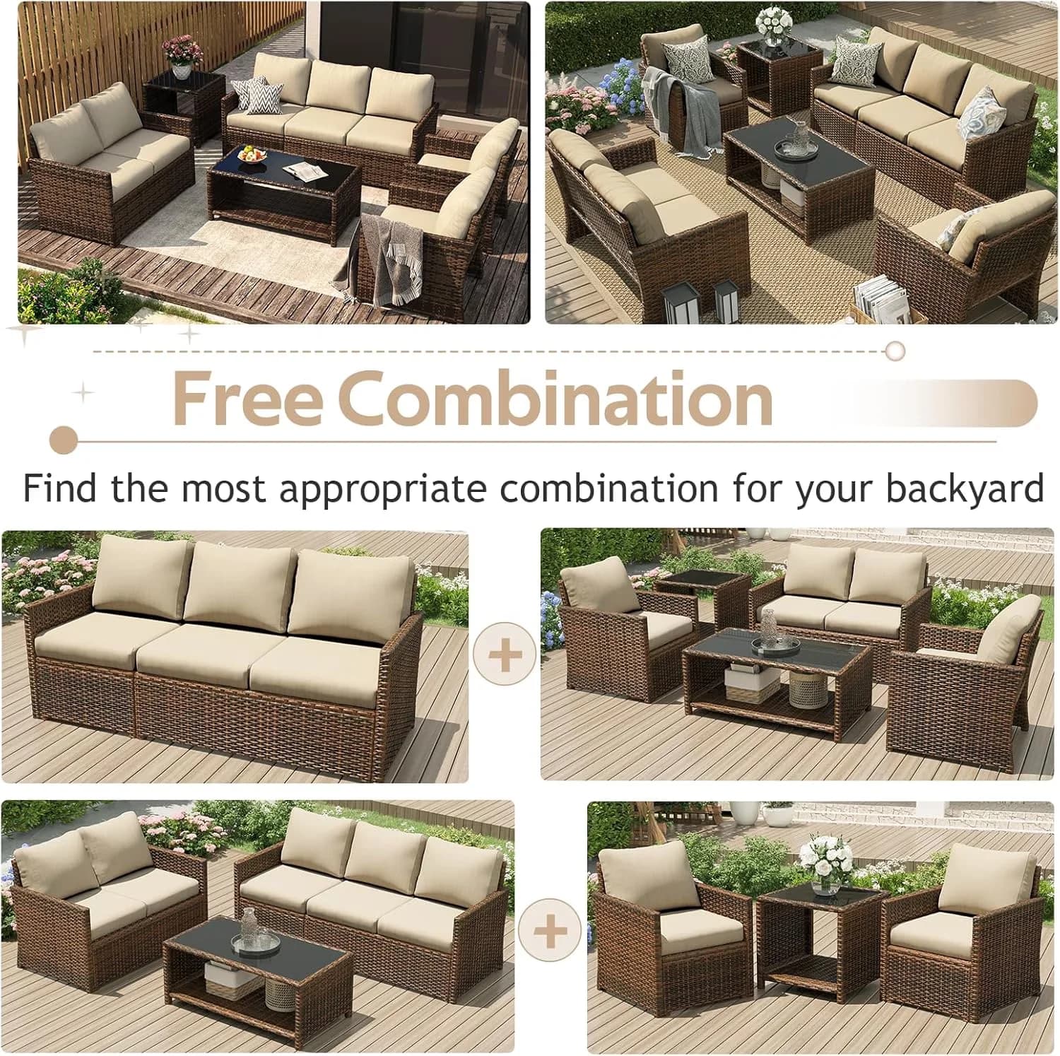 Versatile Outdoor Sofas Sectional with Waterproof, Two Storage Boxes - Beige for Garden Model 4FA977