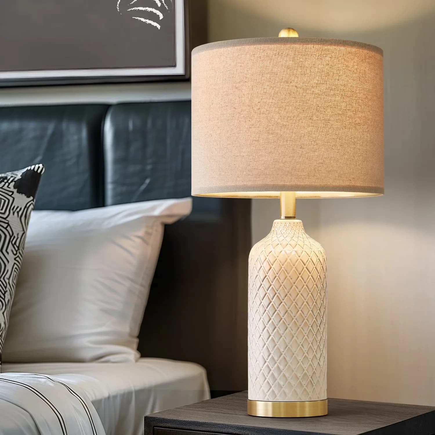 Versatile Table Lamp with Incandescent, Modern - Ceramic White for Living Room, Bedroom Model E14DC2