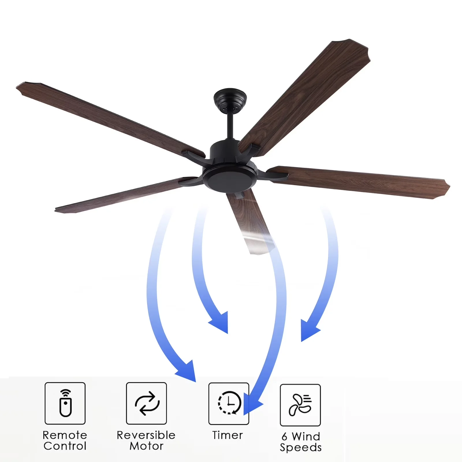 Durable Ceiling Fan with Modern, Remote Controlled, 72 Inch - Black for Home and Office Model 3D68F1