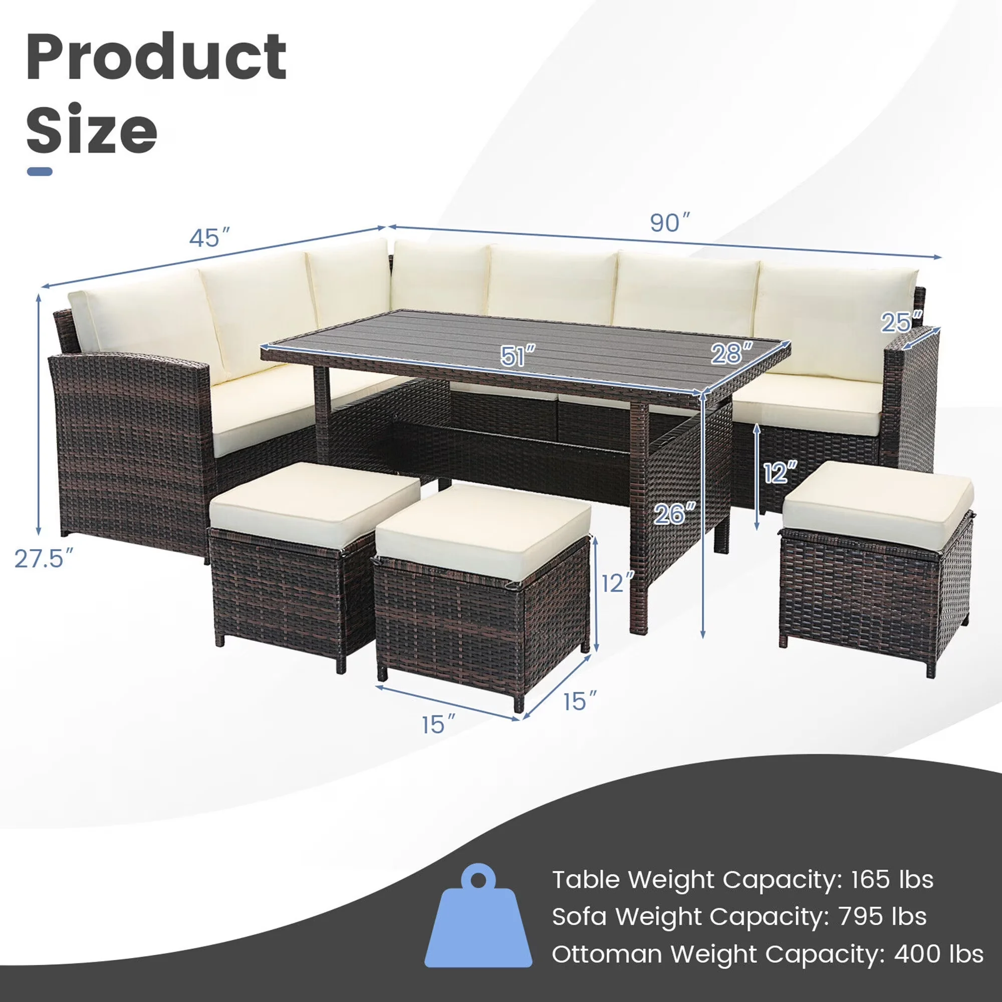 Classic Patio Conversation Set - Wicker White 7PCS - Satisfaction Guaranteed Model 216AB9