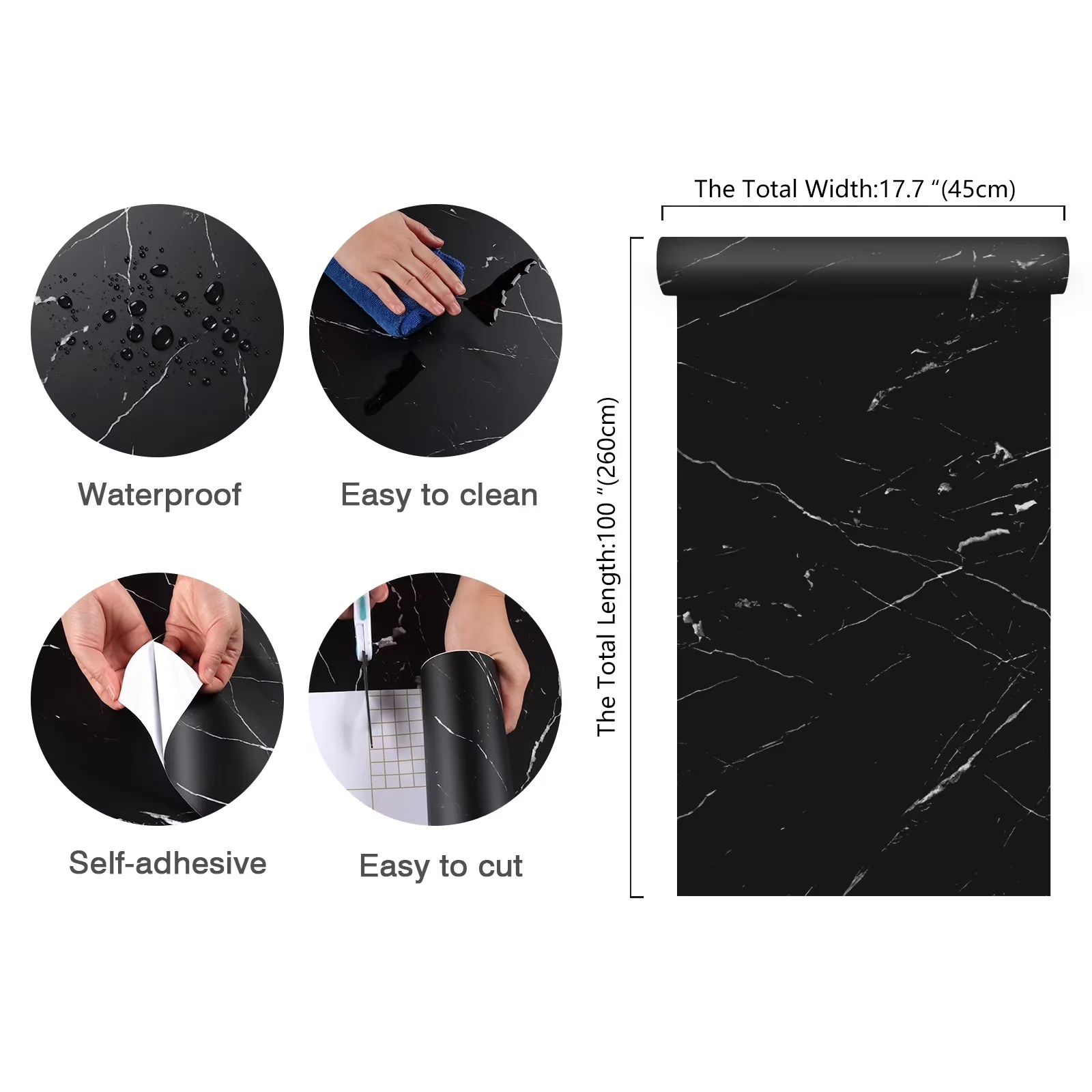 Versatile Wallpaper Wall Decals Wall Covering with Waterproof, Black Marble Contact Paper - Vinyl Black Model EC7DE2