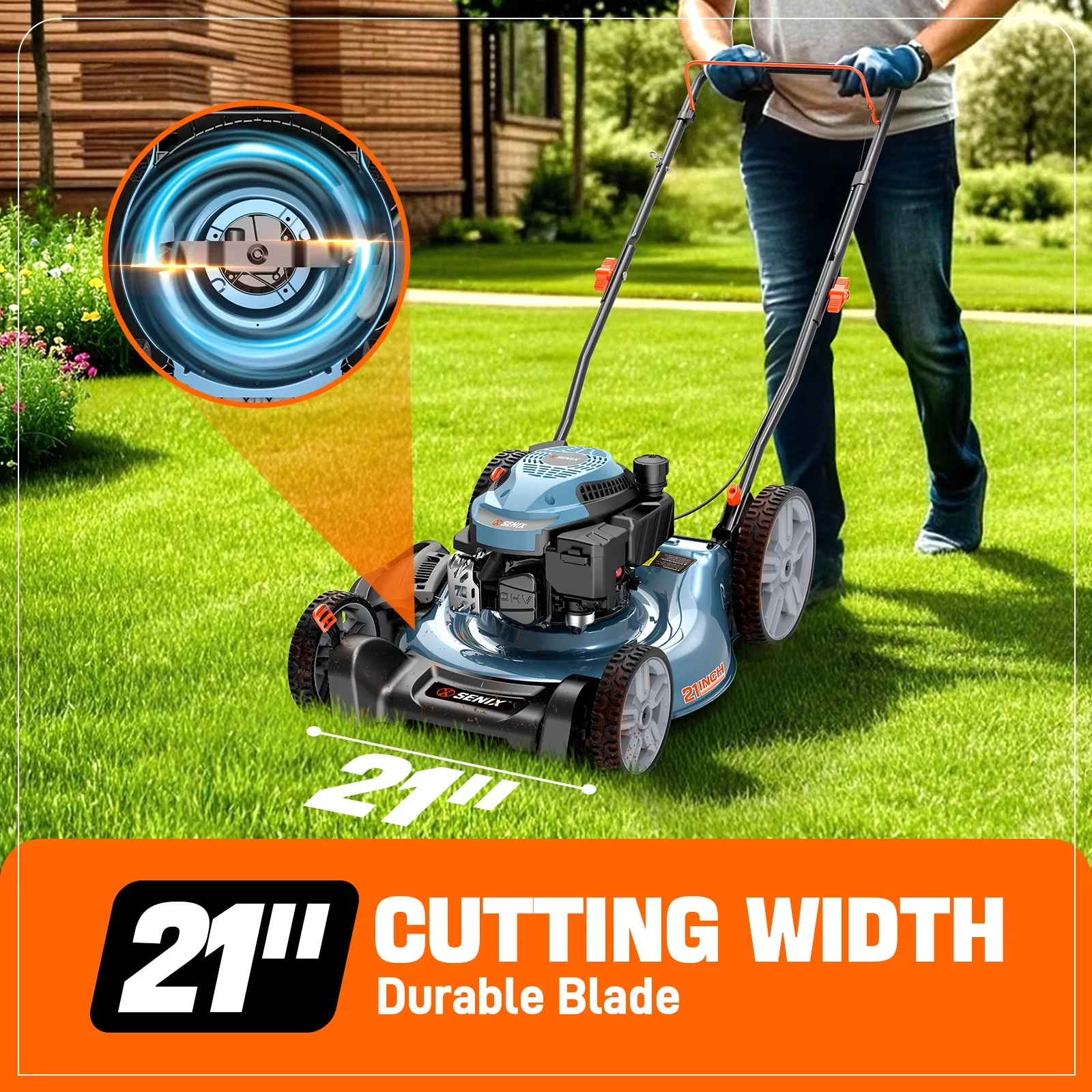 Classic Push Mower with Mulching, Adjustable Cutting Height, Folding Handle - Model 7C85ED