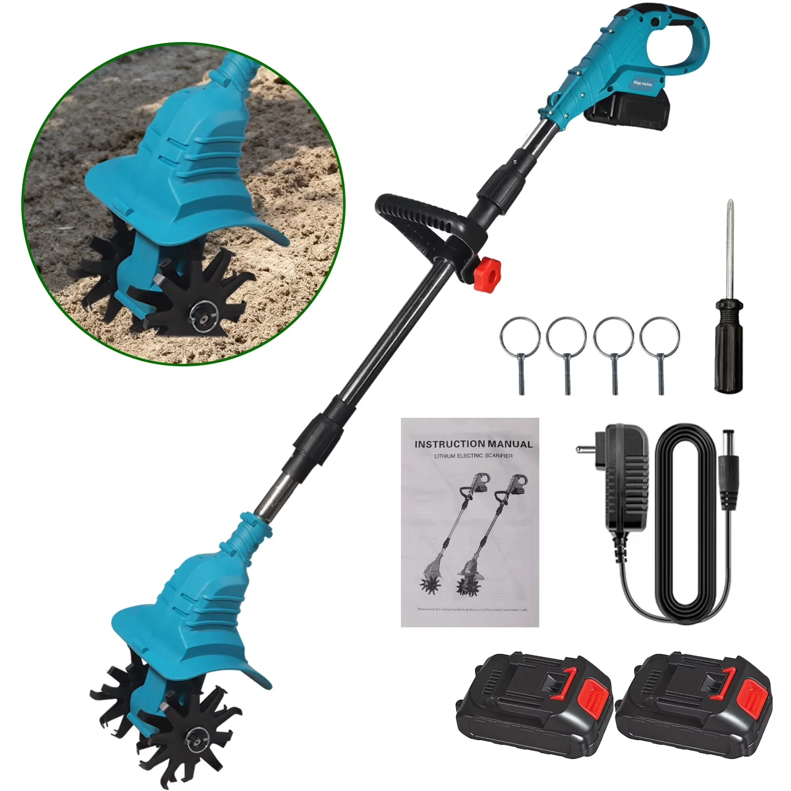 Trillers Cultivator Efficient with Battery, 21V, 21V Cordless Tiller - Space-Saving Design Model AC3C86