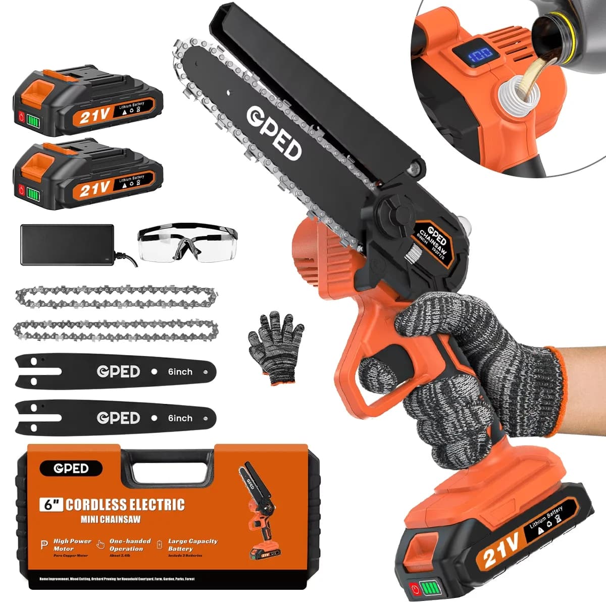 Efficient Chainsaw with Battery, Bumper Spikes, 2 Battery - 6 inch - Heavy Duty Model F9A446