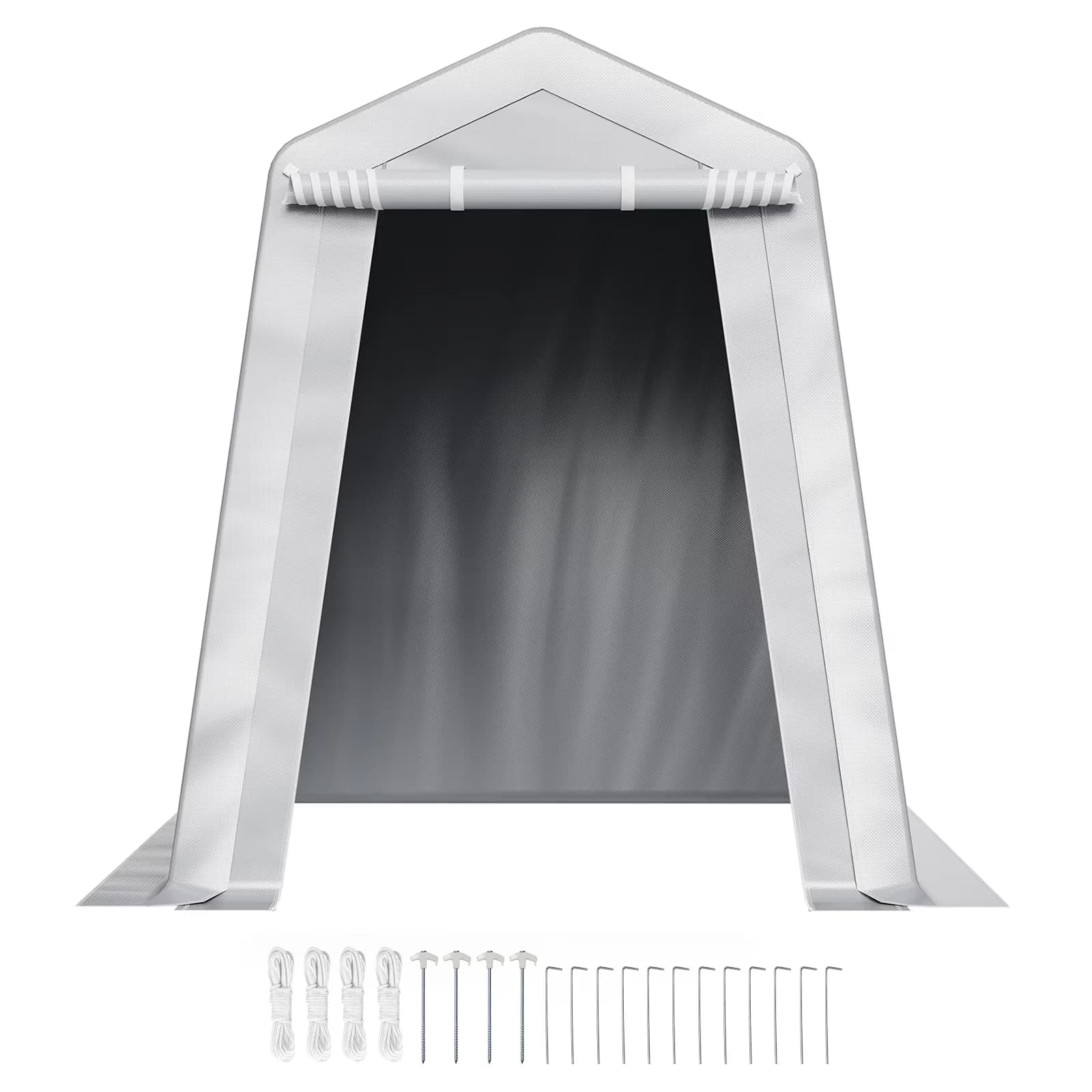 Stylish Shed with Water-Resistant, Roll-up Door & Vents, Outdoor Storage - Gray Pe Double-Coated Model 264F5A