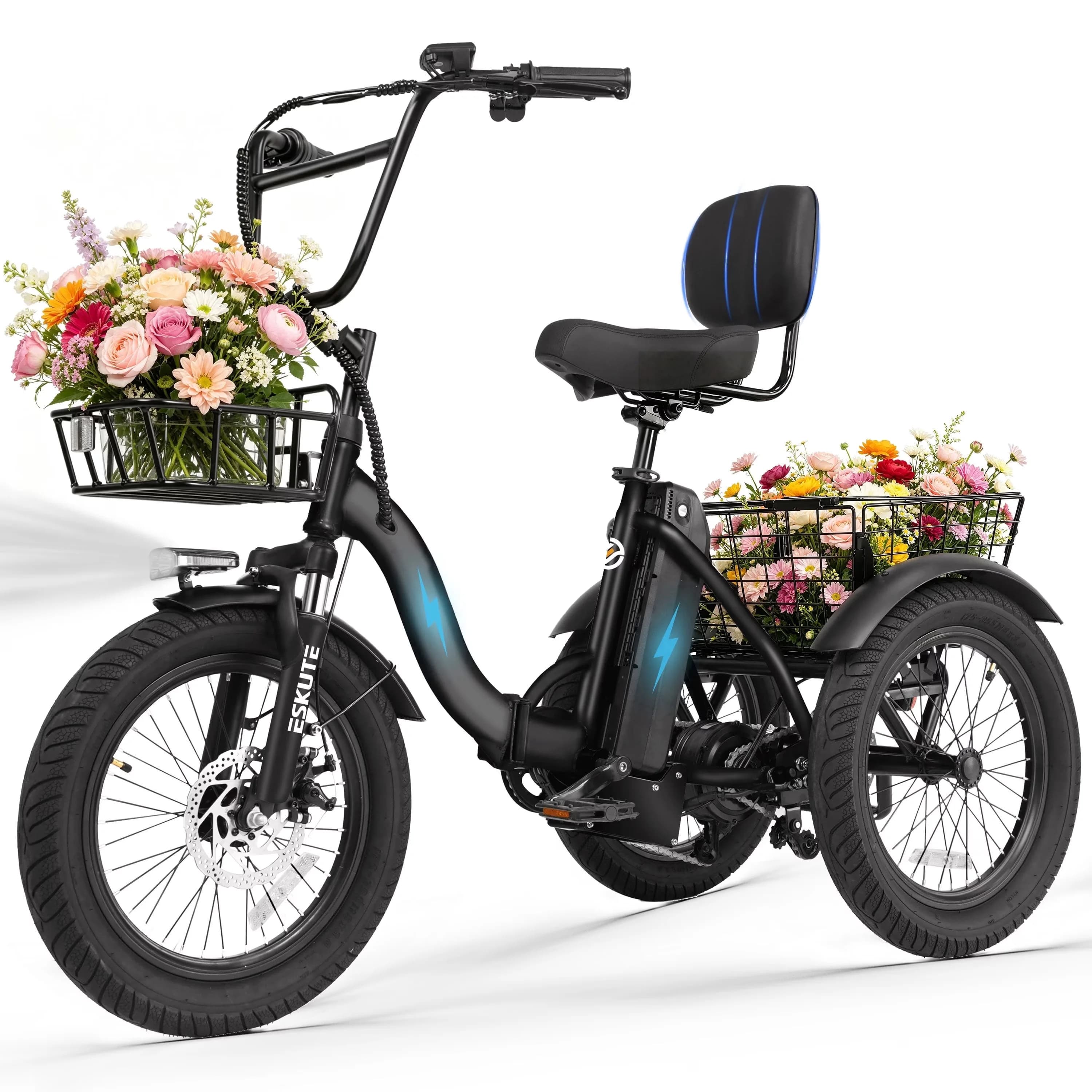 Efficient Electric Bike with Battery, Adjustable Seat Height, Adult Tricycle - Black Model DEB0D4