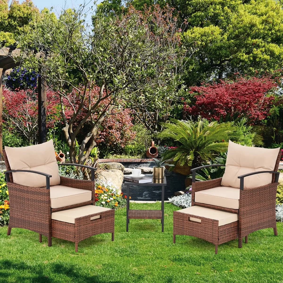 Premium Patio Conversation Set with Rashaan 2, Cushions, Person Sets - Beige Model 92E843