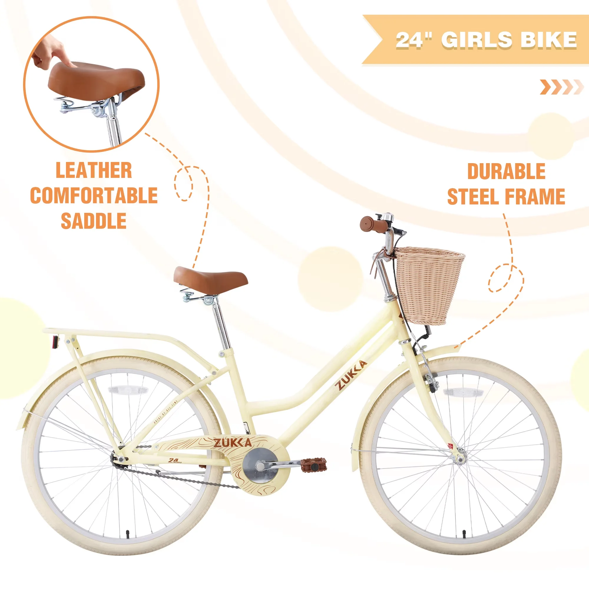 Cruiser Bike Versatile with Adjustable Seat, Adjustable Seat Height, Lightweight - Yellow Model 4A9B76