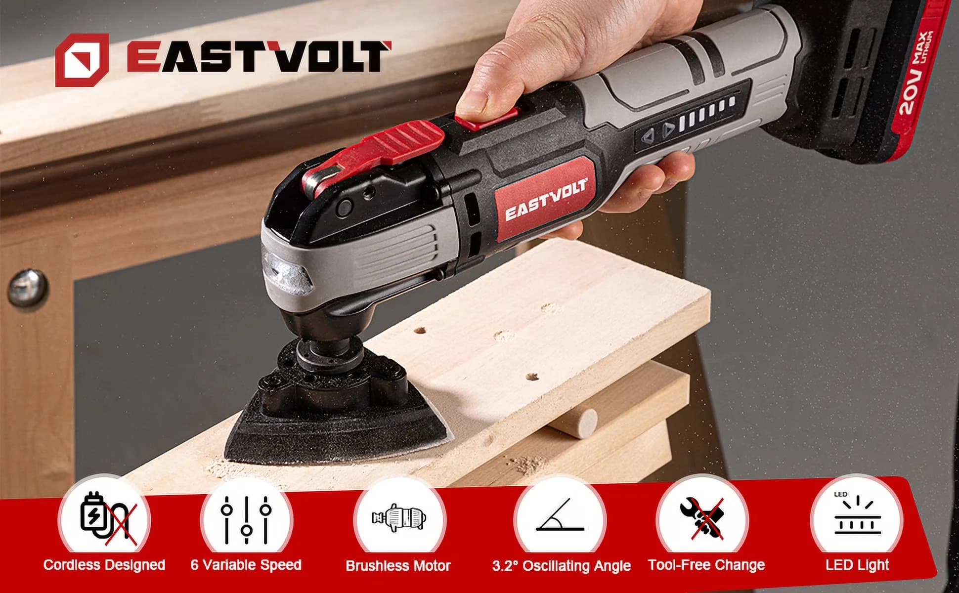 Woodworking Modern with Battery, 20V, Variable Speed - Red, Black - Heavy Duty Model CE2A0A
