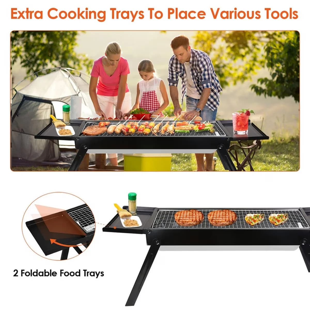 Essential Flat Top Grill with Portable, Foldable - Black Stainless Steel for Outdoor, Camping Model 5F3F20