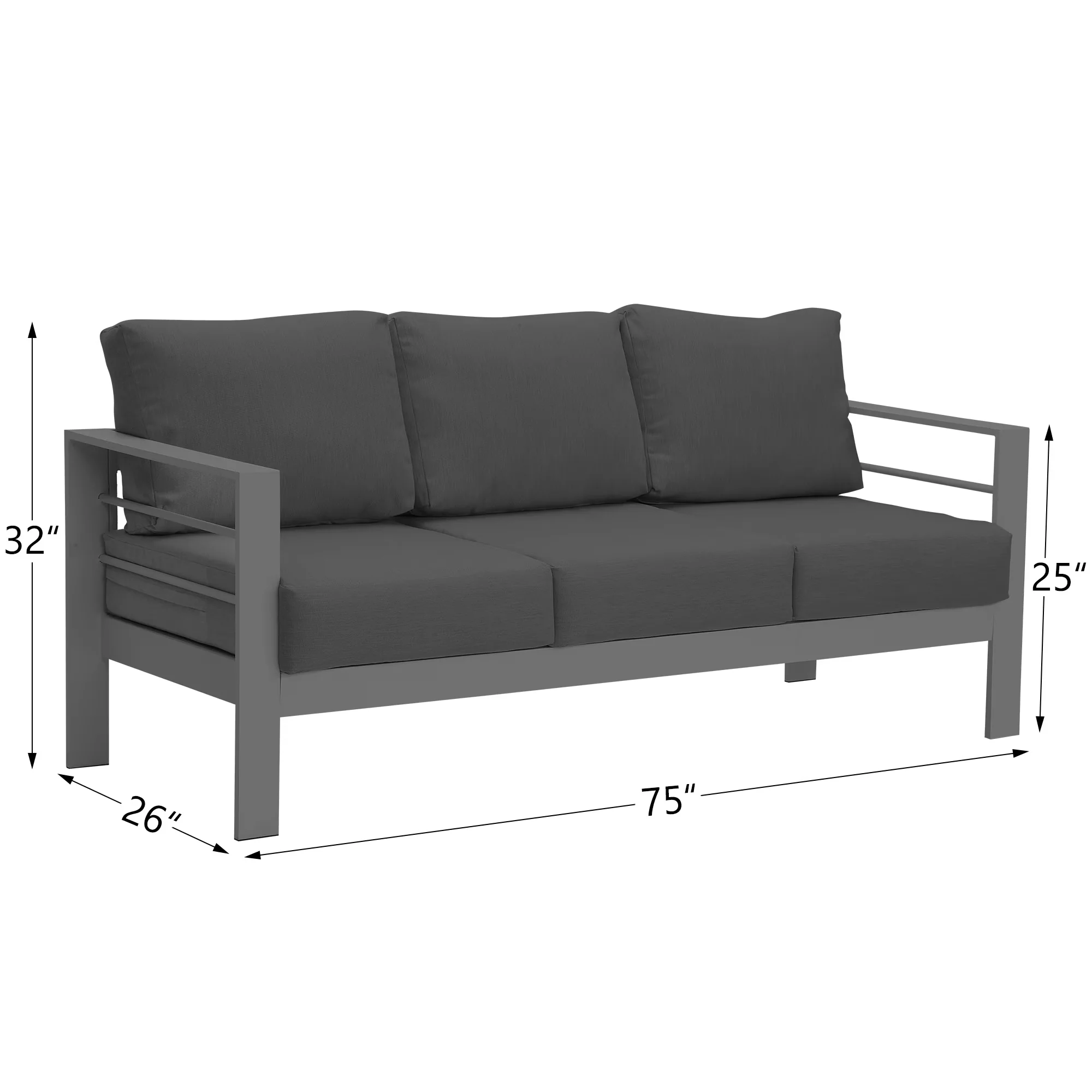 Essential Outdoor Sofas Sectional with Modern, Rust Resistant, 3 Seats Patio Aluminum Sofa Furniture - Model 876AAA