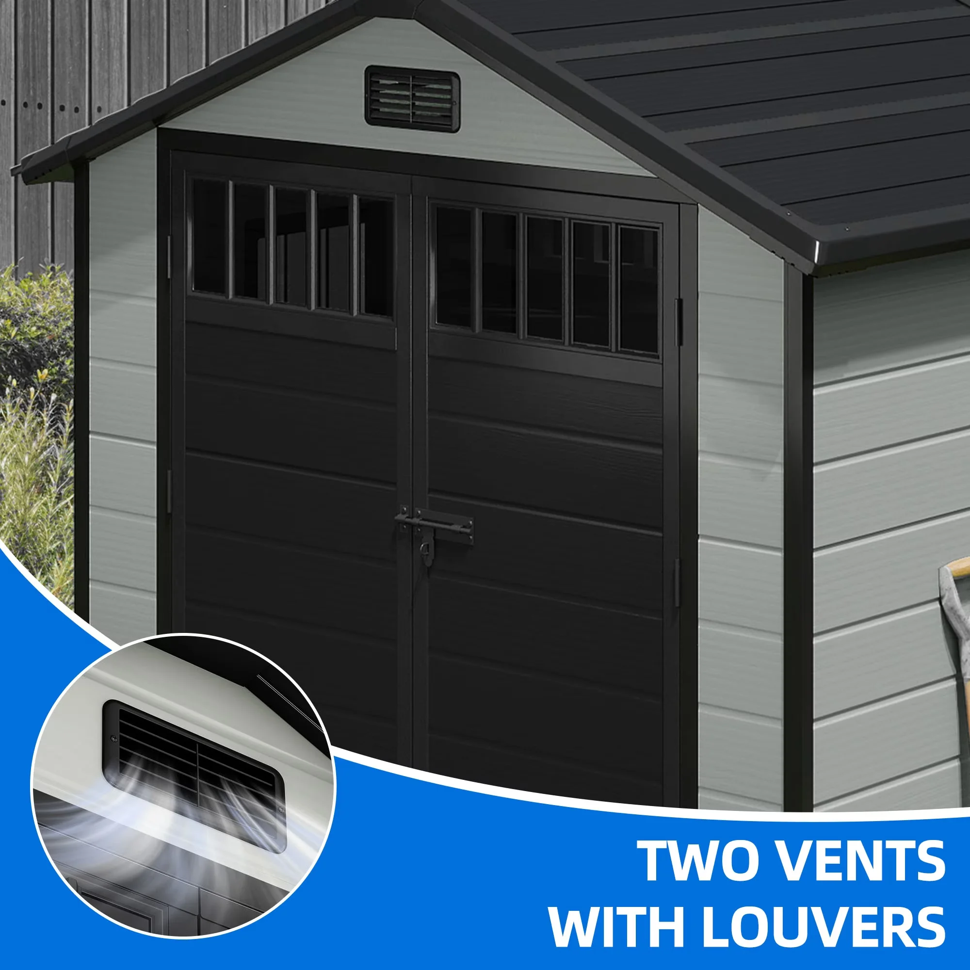 Shed Efficient with Waterproof, 6x4.4 FT Outdoor Storage, Floor and Window - Blue Resin Model 97C907