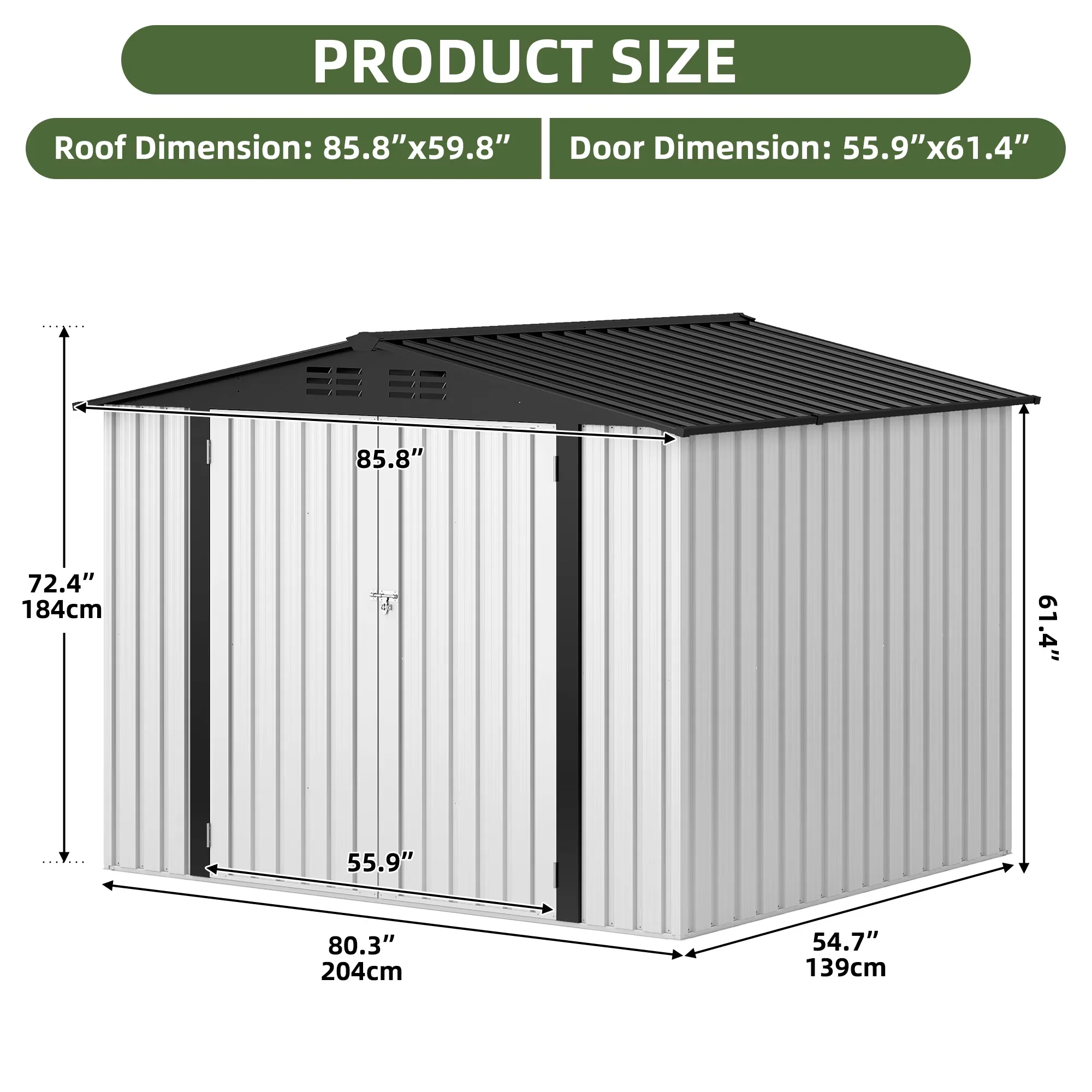 Shed Compact with Lockable Door, Waterproof - White Metal for Garden, Patio Model B7DCAD
