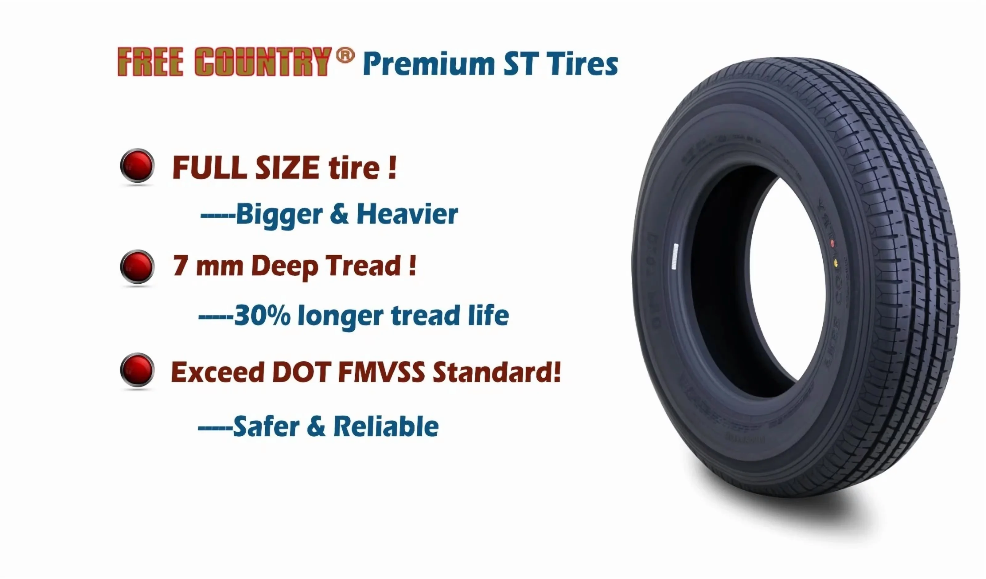 Trailer Tire Reliable with Rim Width: 6.5“, Ply Rated: 12, Tread Depth: 0.28" - Model AFCAD2