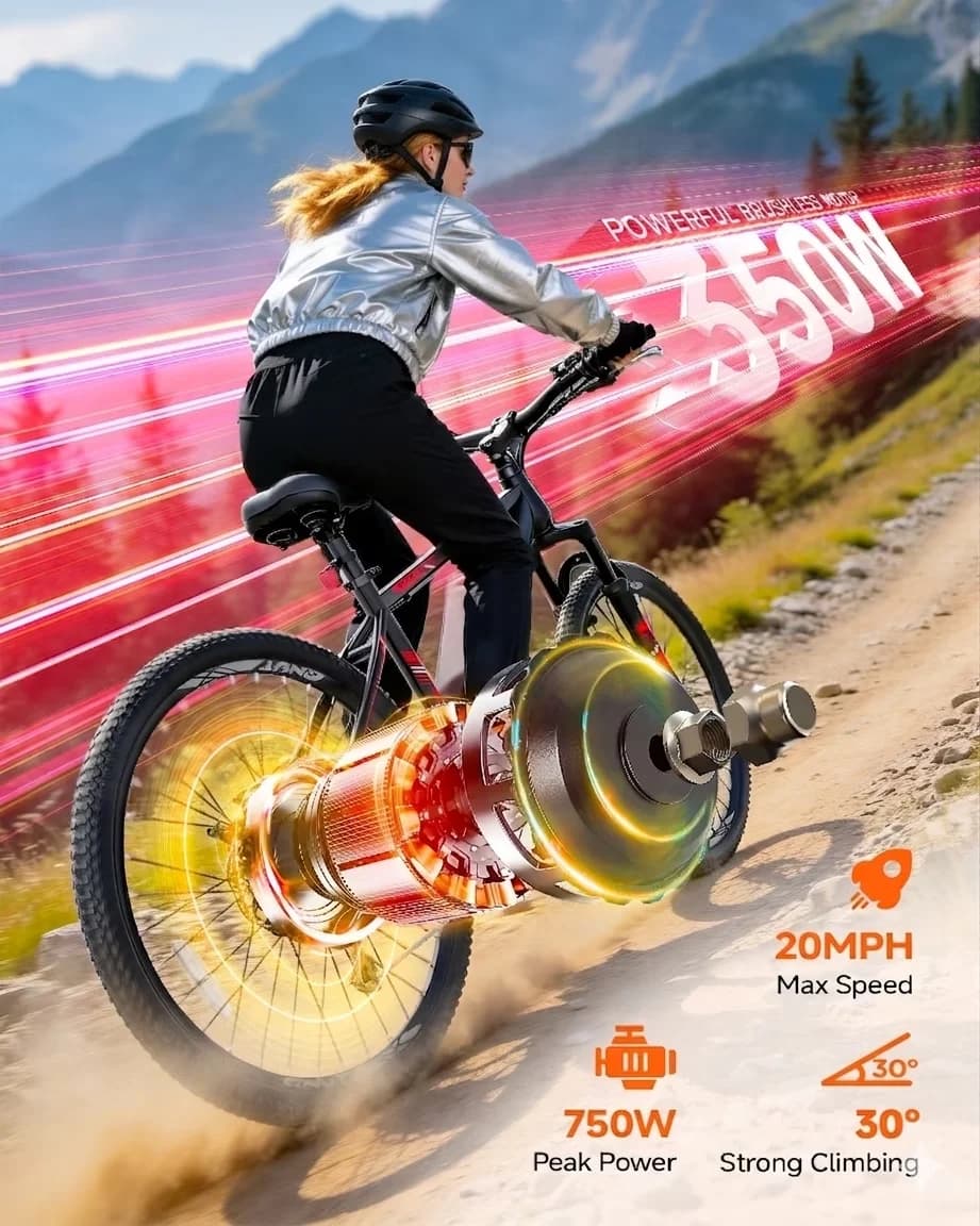 Electric Bike Stylish with Battery, 750W, Multi-Speed - Black - Easy to Use Model 1E7D3A