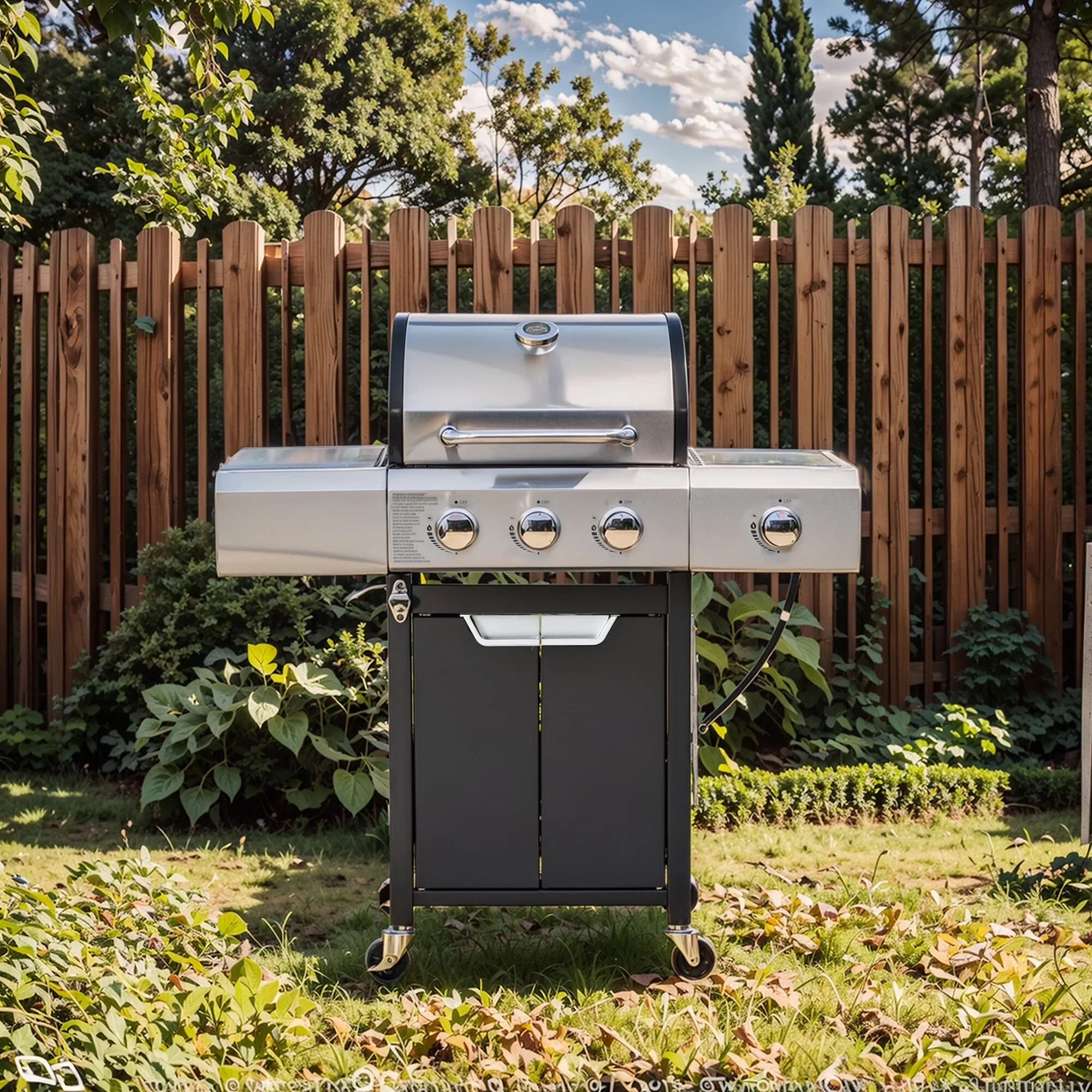 Professional Gas Grill with Warming Rack, Grill Tools, - Silver Stainless Steel for Outdoor, Camping Model 1DCE9C