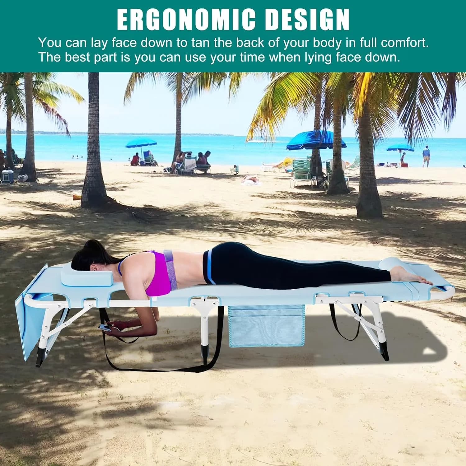 Beach Chair Quality with Foldable, Portable, Adjustable - 1200D Oxford,Steel Blue Model A25743