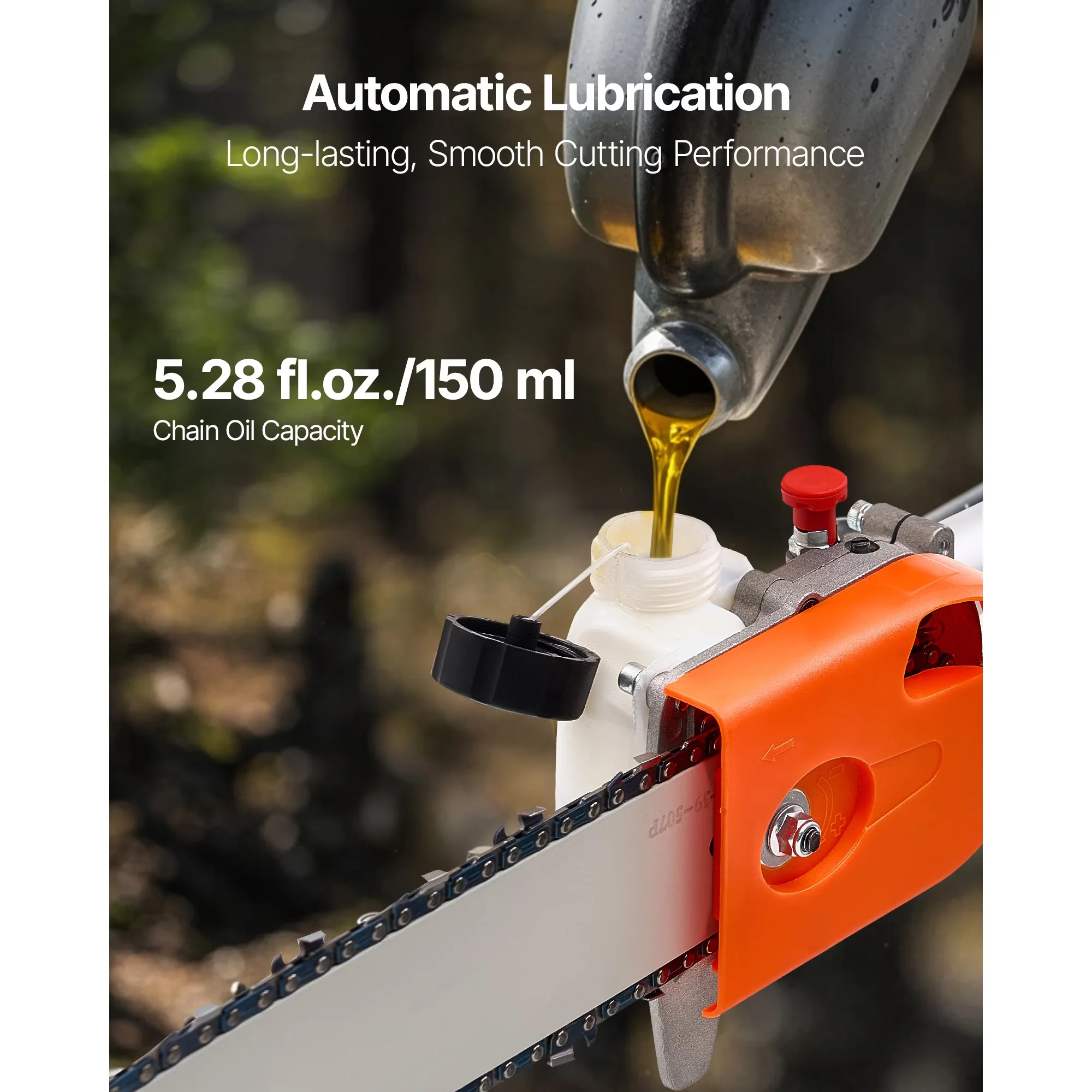 Efficient Pole Saw with Ideal, 43CC 2-Stroke Engine, Extendable Length from 6.9 to 11.8 ft - Orange Model 3AFCE2