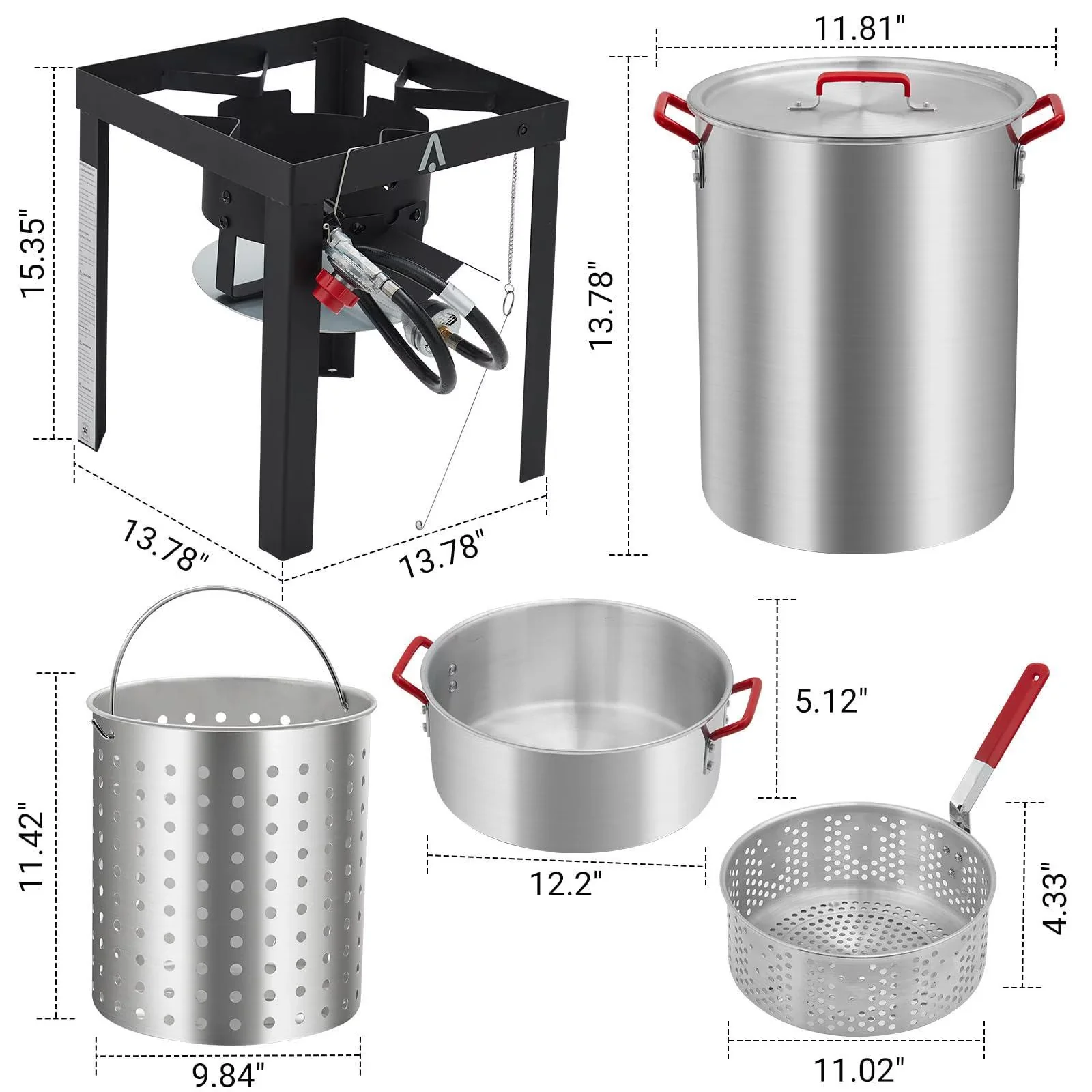Sleek Outdoor Fryer with 50000 BTU, Aluminum Pots, 50000 BTU Propane Deep Combo Set - Model 66657A