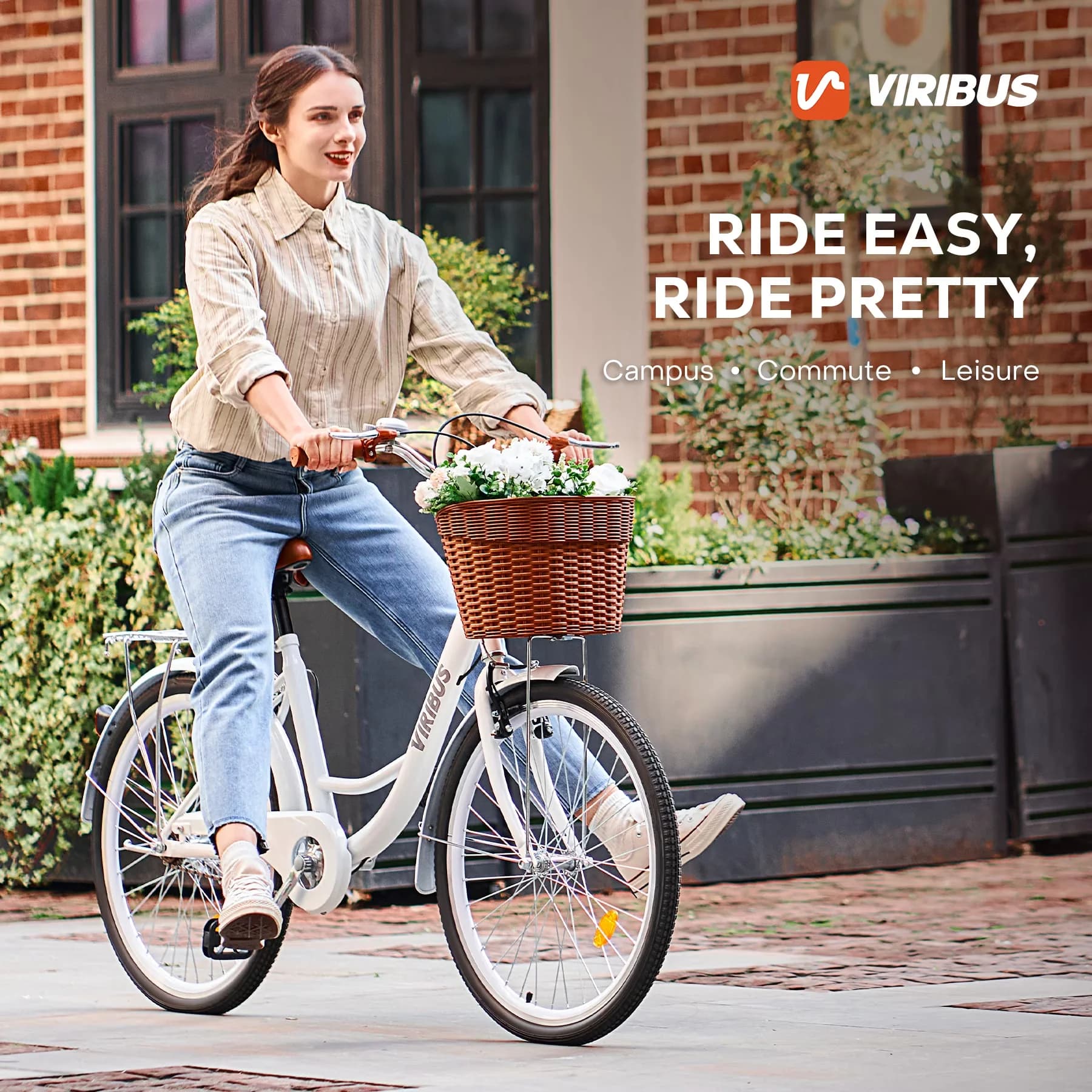 Cruiser Bike Reliable with Adjustable Handlebar Height, Adjustable Seat Height - White Model 9B9839