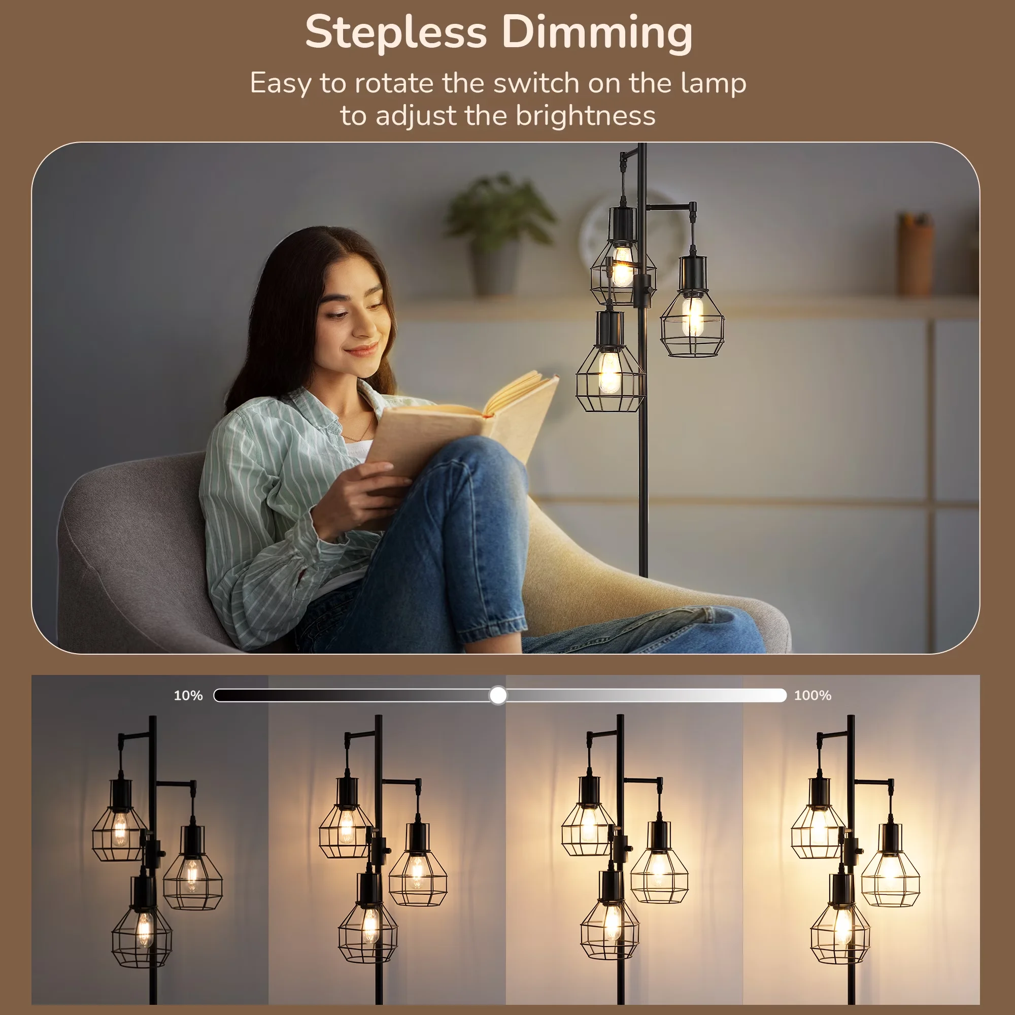 Professional Floor Lamp with LED, Multi-Head Lamps - Metal Black for Living Room, Bedroom Model 87C1A0