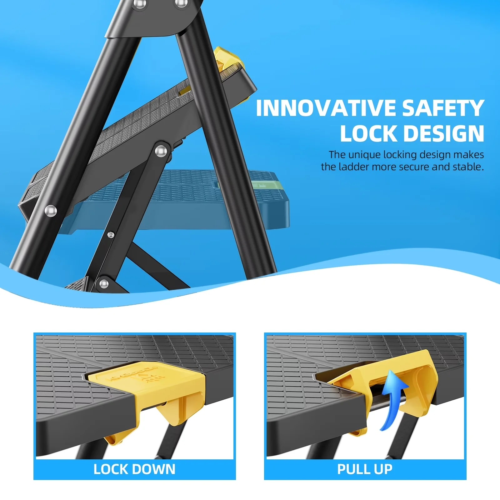 Compact Ladders And Step Stool with Foldable, Non-Slip Feet, Folding - Black Metal, Plastic, Foam for Home Model 30F15B