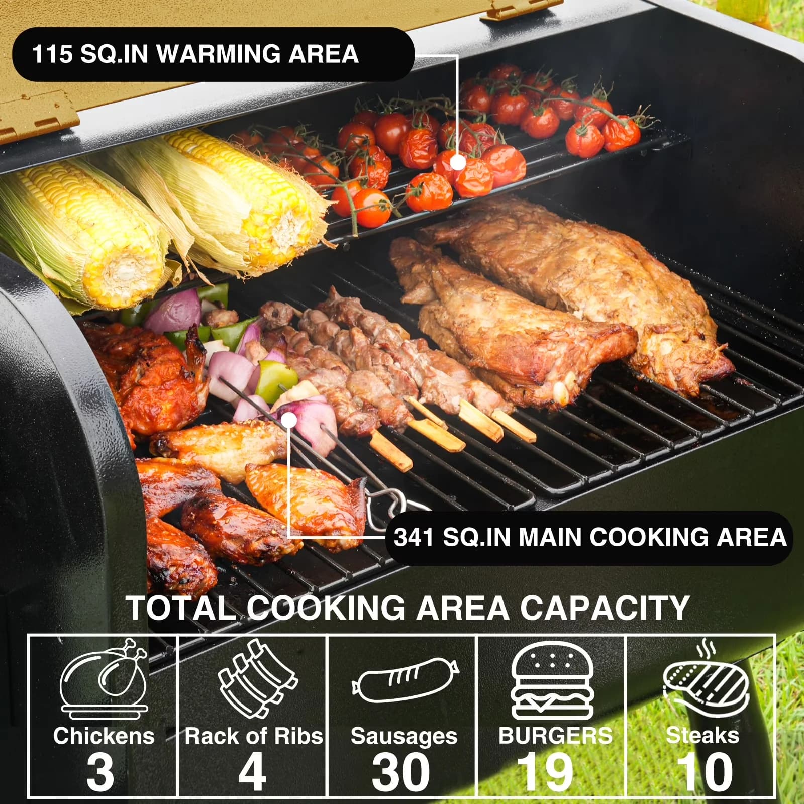 Smoker Versatile with Digital Temperature Control, 456 SQ.IN Grill - Steel Black Model 800D91
