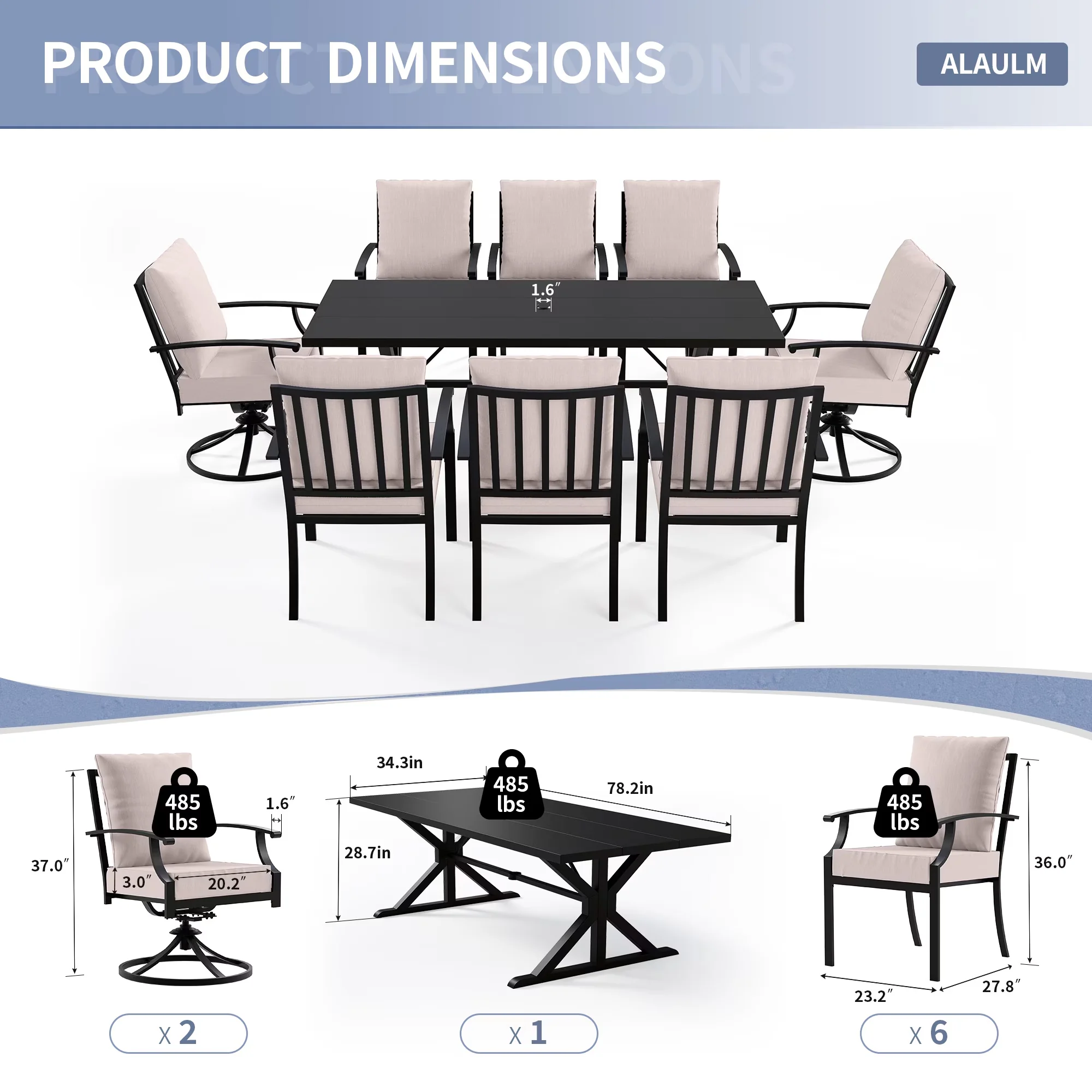 Modern Patio Chair with Weather-Resistant, Umbrella Cutout - Metal Beige Model 361E75