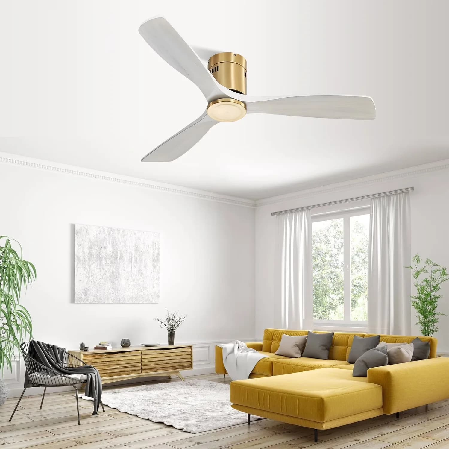 Professional Ceiling Fan with Remote Controlled, Modern, 52" Flush Mount Fans - White Model C5FB8F