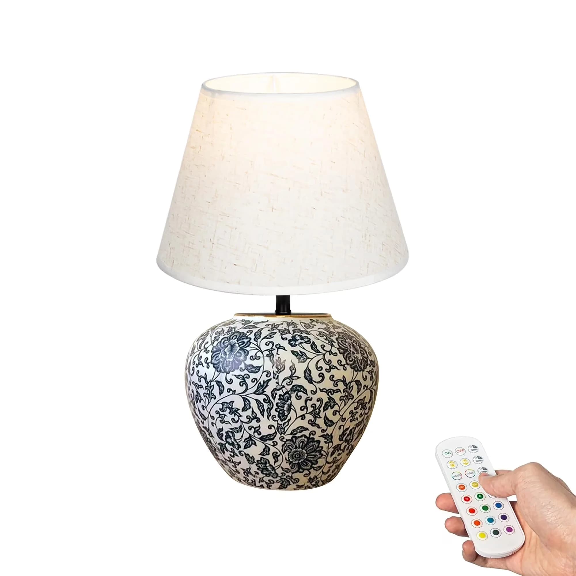 Professional Lamp with LED, Battery, Dimmable - Ceramic, Iron, Fabric White Model AD3C66