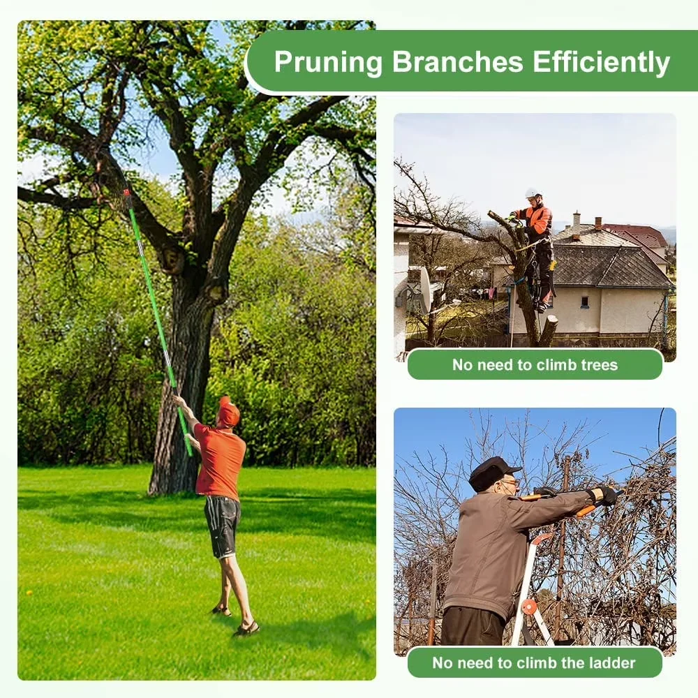 Pole Saw Versatile with Battery, Telescoping, 26Ft Extendable - Green - Quality Construction Model BEDF0C