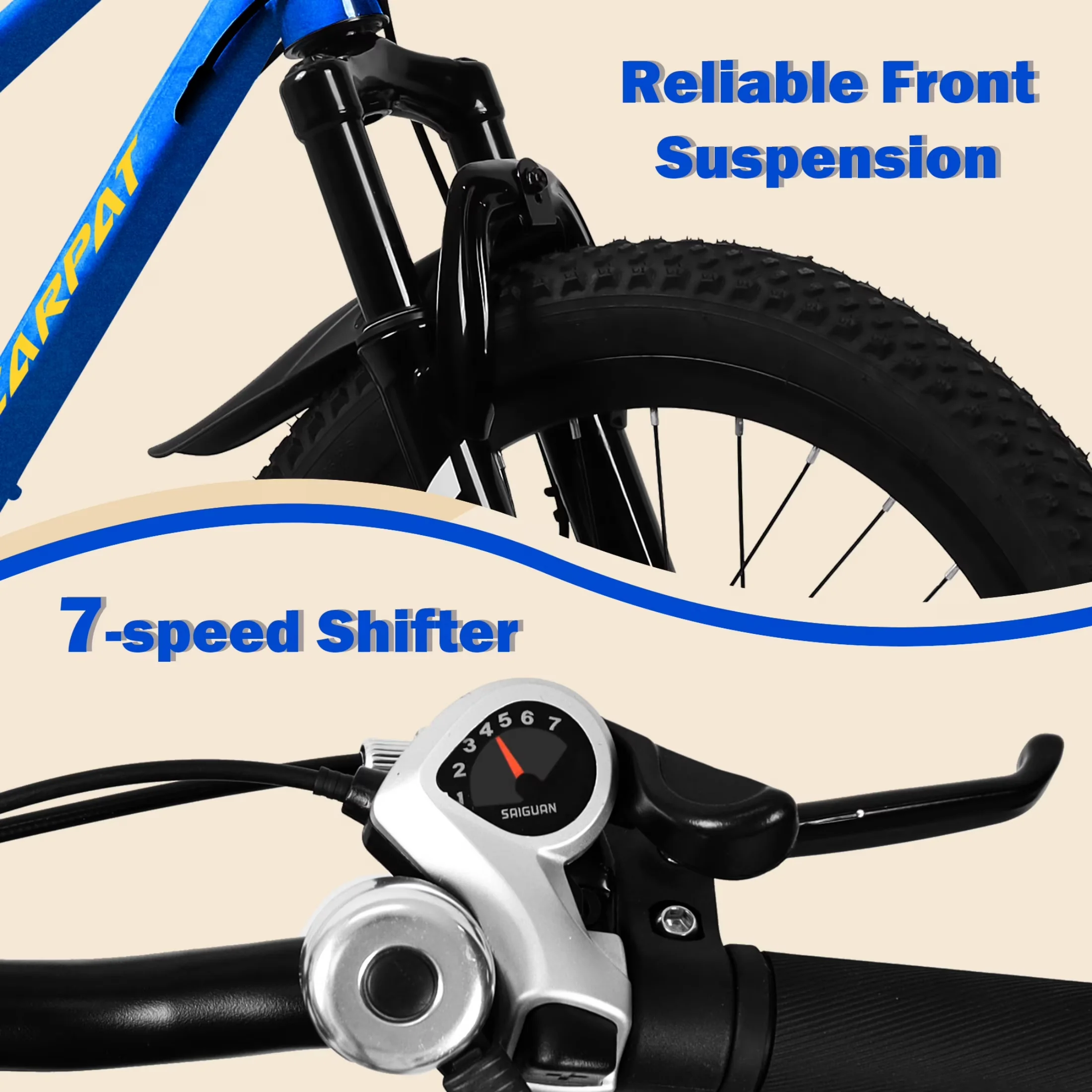 Professional Kids Bike with Adjustable Speed, Front Suspension, 7-Speed - Blue Model B19162